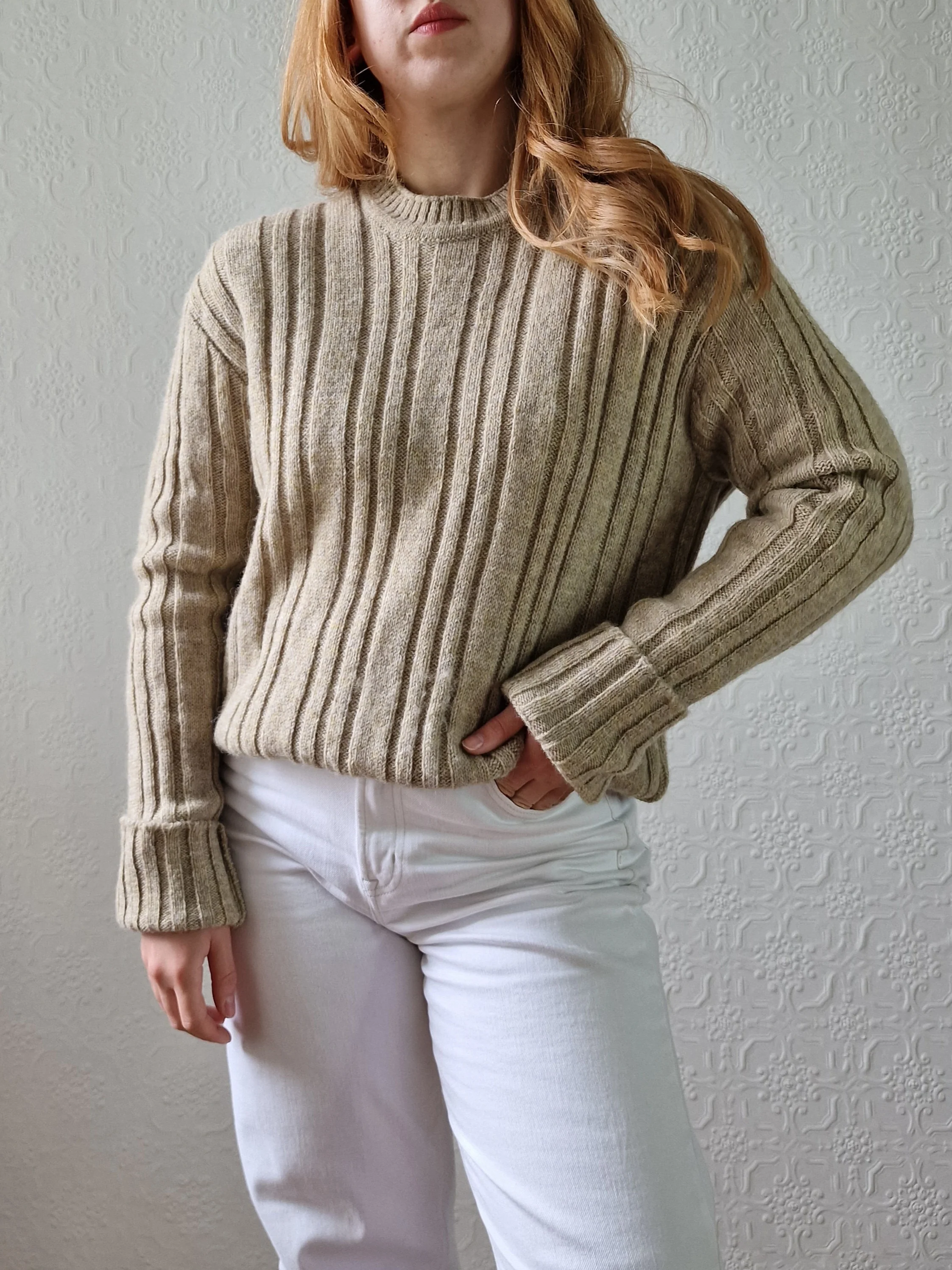 Vintage 70s Shetland Wool Light Brown Jumper with Crew Neck - M - Image 6