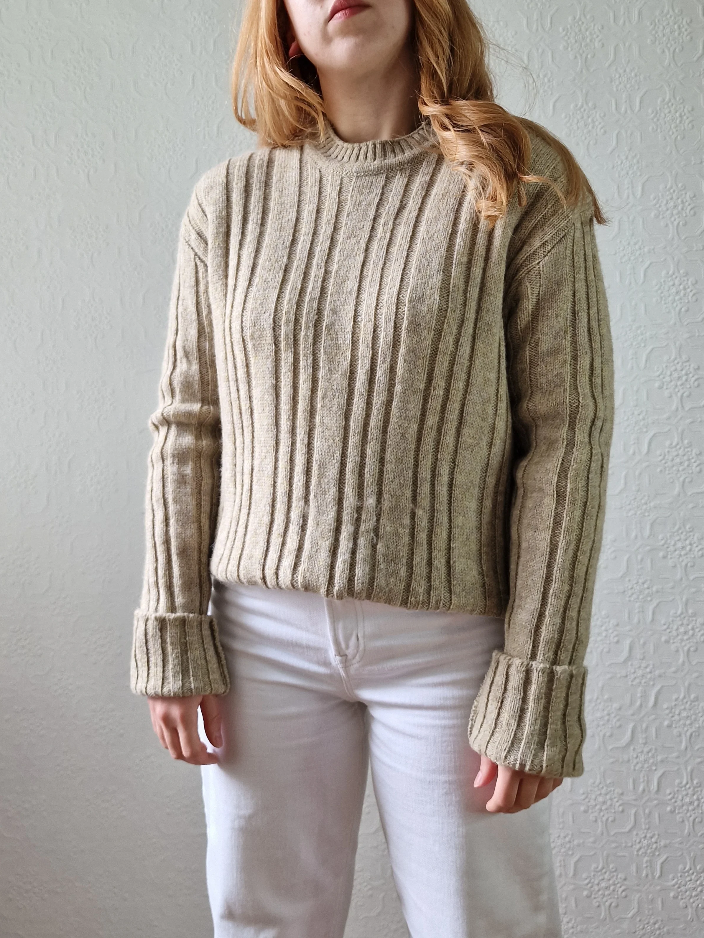 Vintage 70s Shetland Wool Light Brown Jumper with Crew Neck - M - Image 7