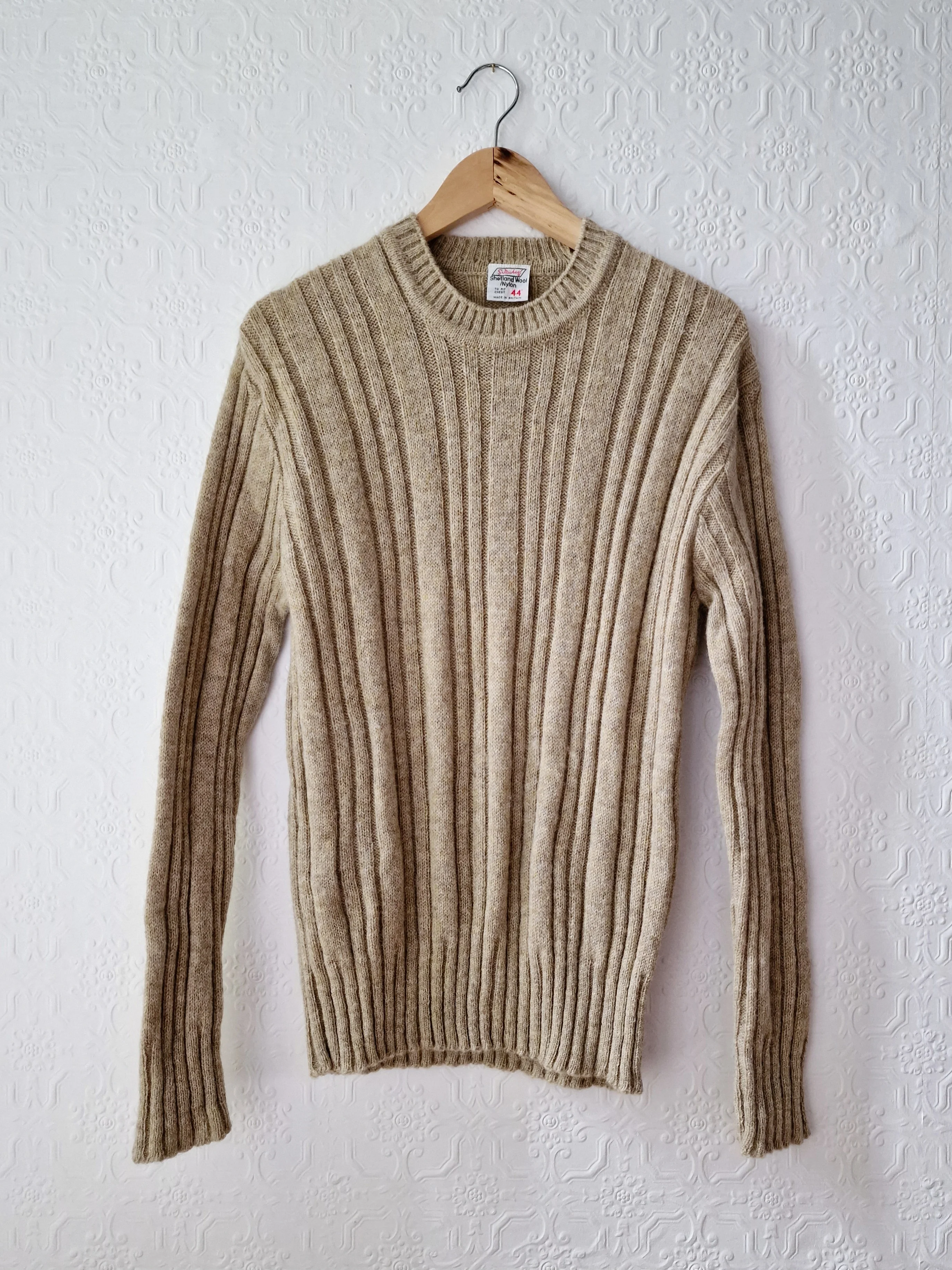 Vintage 70s Shetland Wool Light Brown Jumper with Crew Neck - M - Image 8