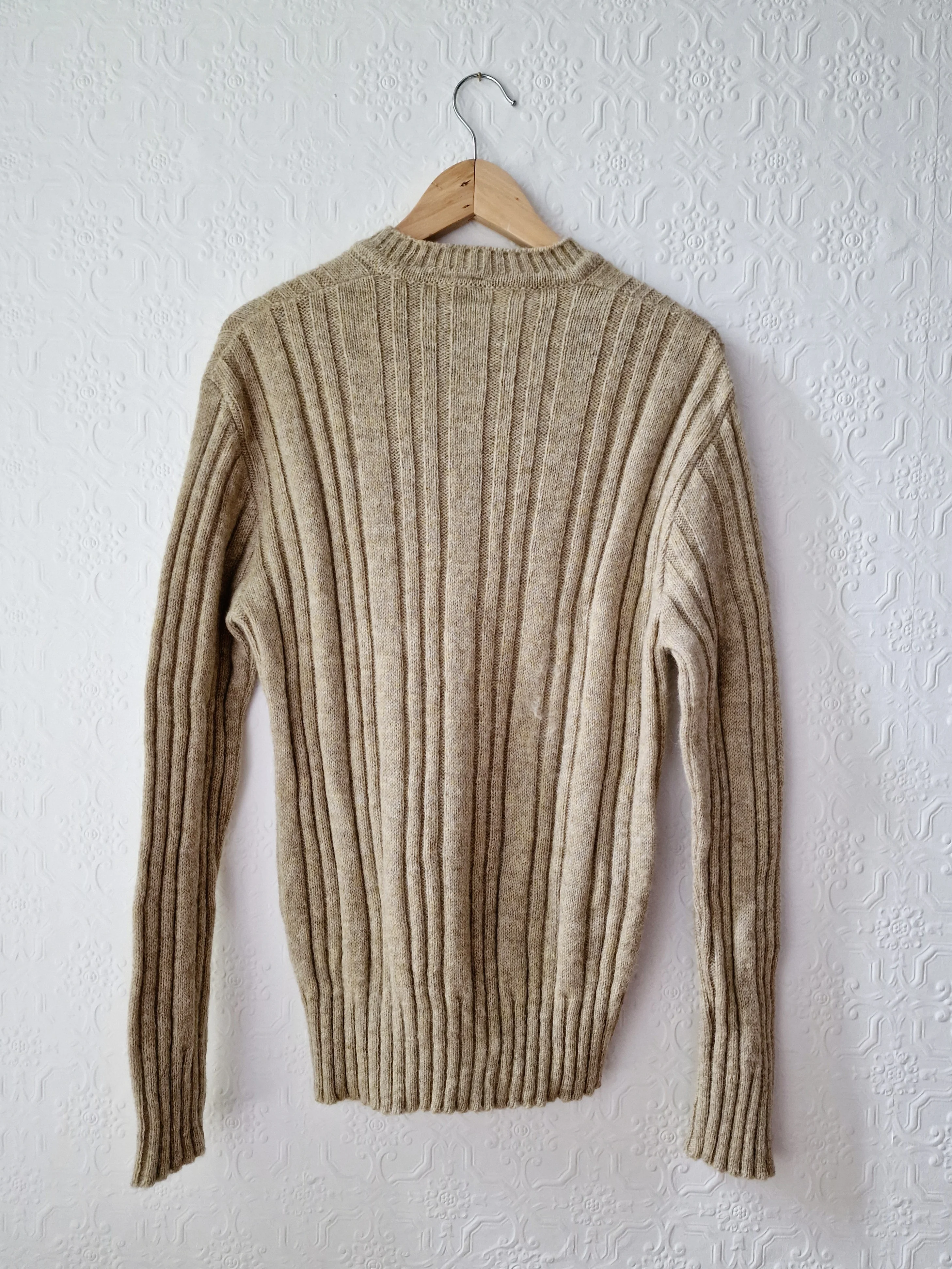 Vintage 70s Shetland Wool Light Brown Jumper with Crew Neck - M - Image 9