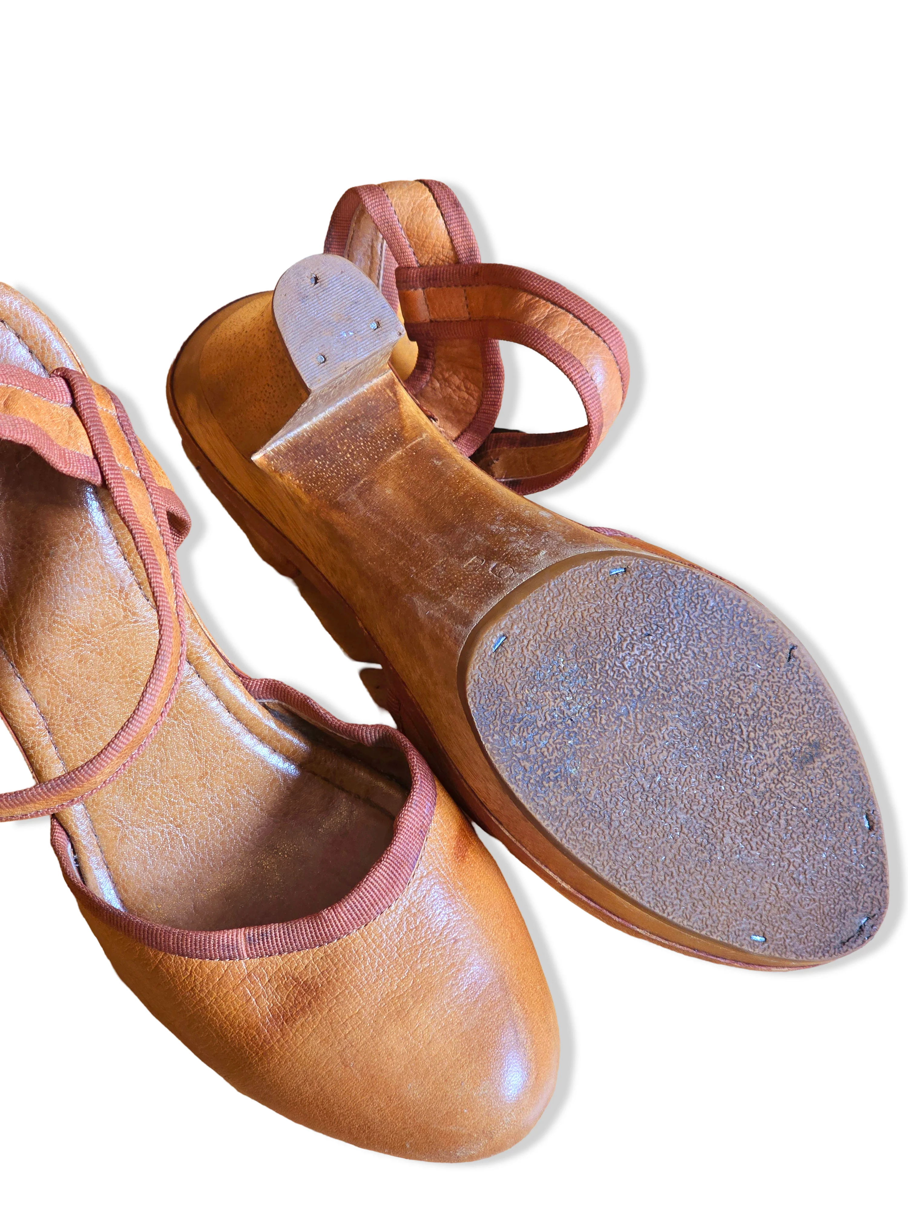 Vintage 70s Tan Leather Block Heels - UK6 - Image 5