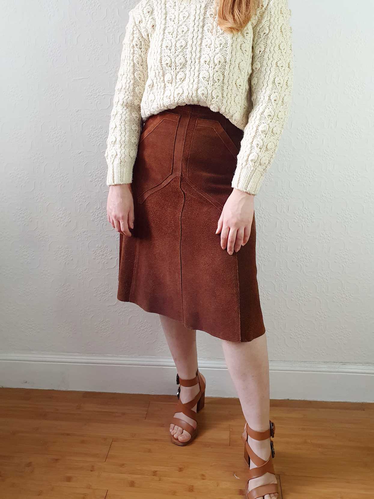Vintage 70s Tan Suede A-line Skirt - S