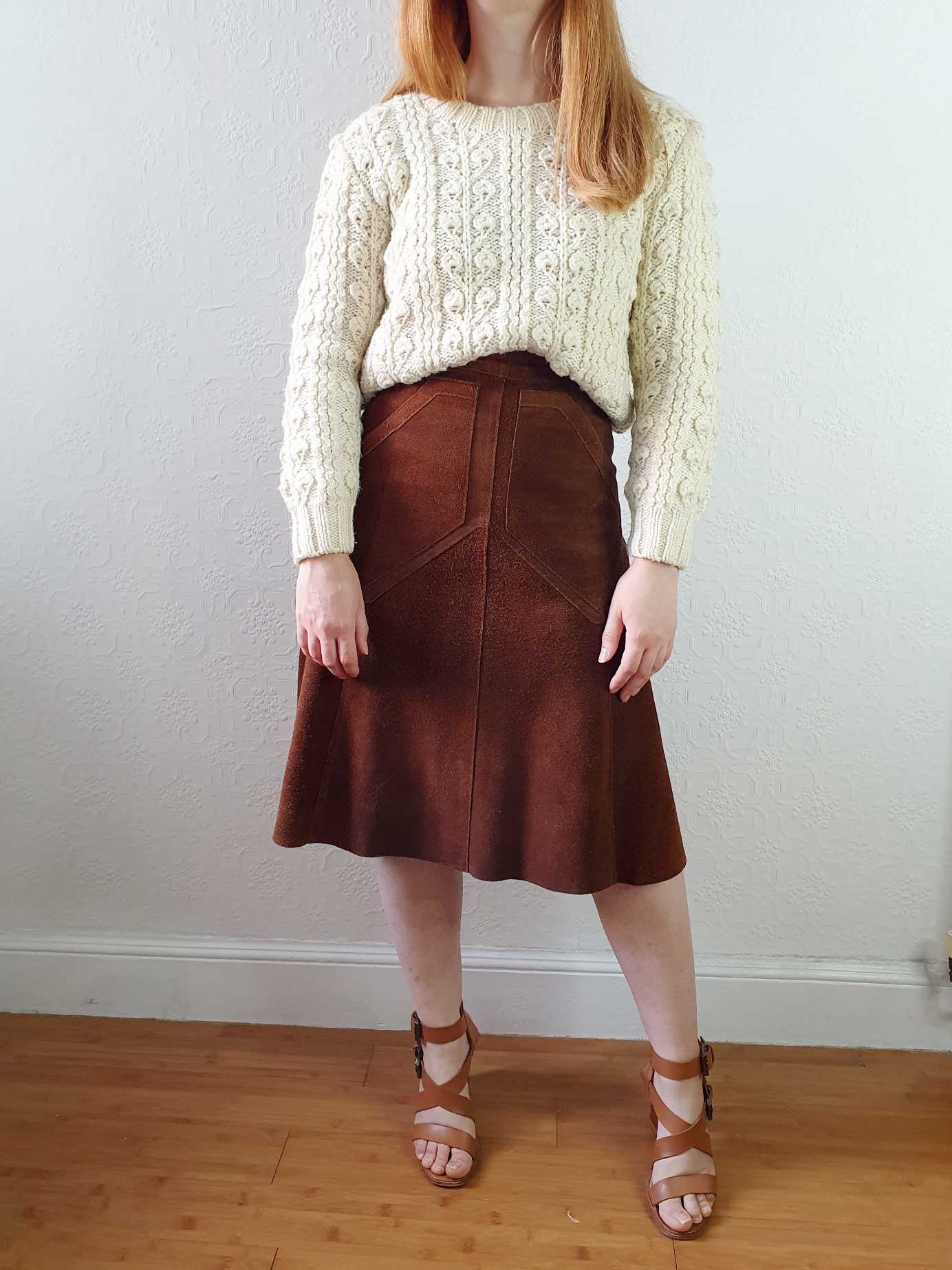 Vintage 70s Tan Suede A-line Skirt - S - Image 10