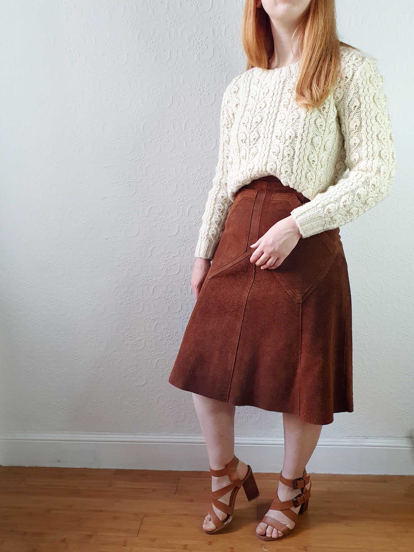 Vintage 70s Tan Suede A-line Skirt - S - Image 11