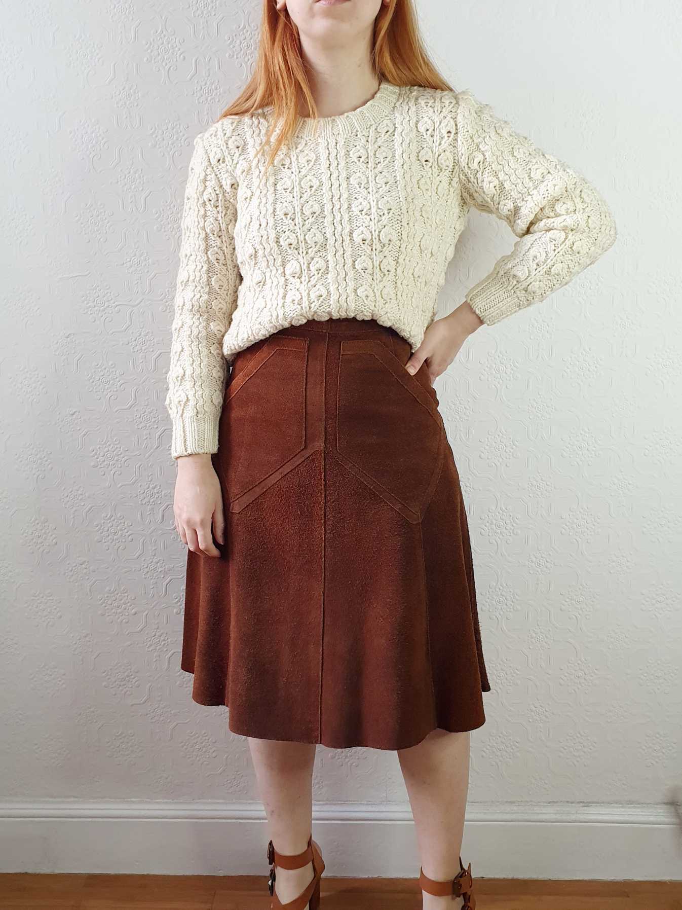 Vintage 70s Tan Suede A-line Skirt - S - Image 2