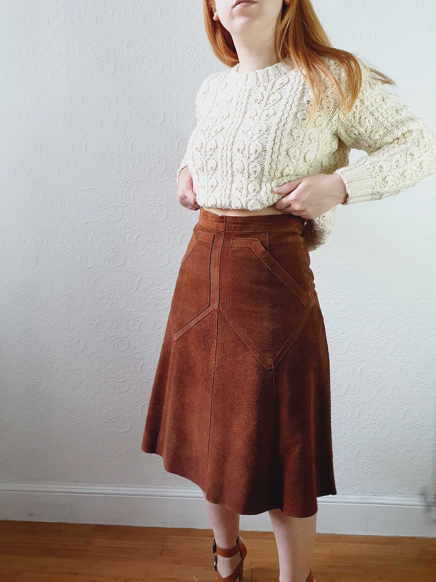 Vintage 70s Tan Suede A-line Skirt - S - Image 3