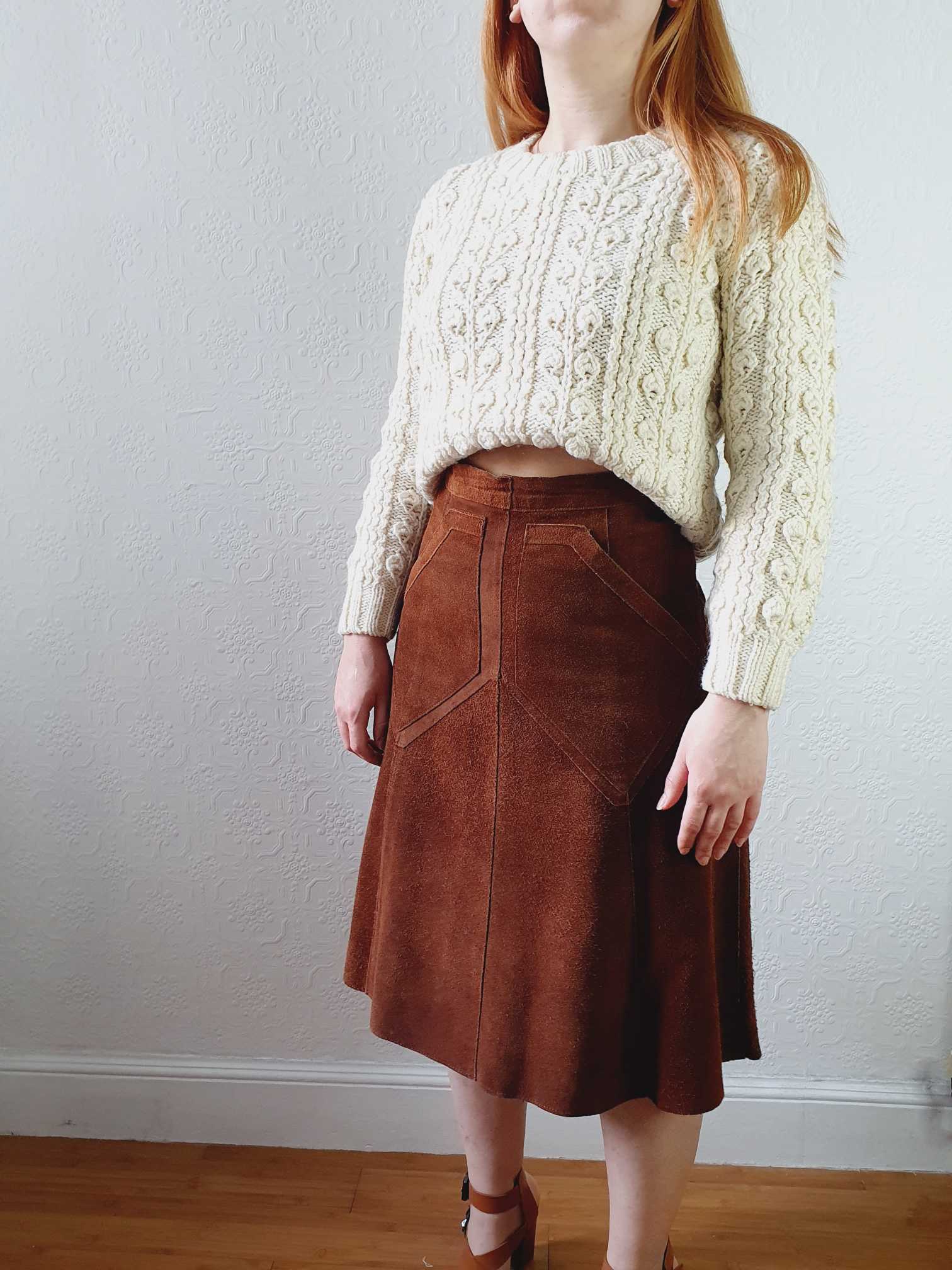 Vintage 70s Tan Suede A-line Skirt - S - Image 4