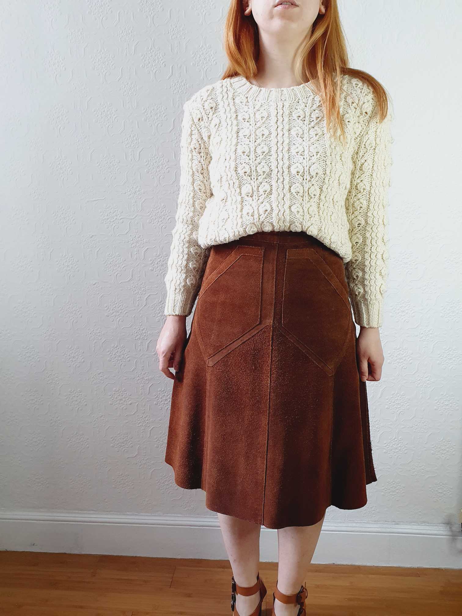 Vintage 70s Tan Suede A-line Skirt - S - Image 5