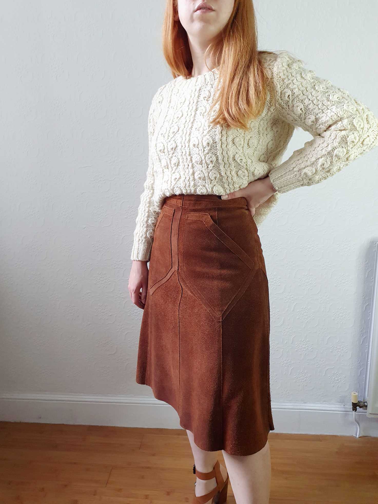 Vintage 70s Tan Suede A-line Skirt - S - Image 6