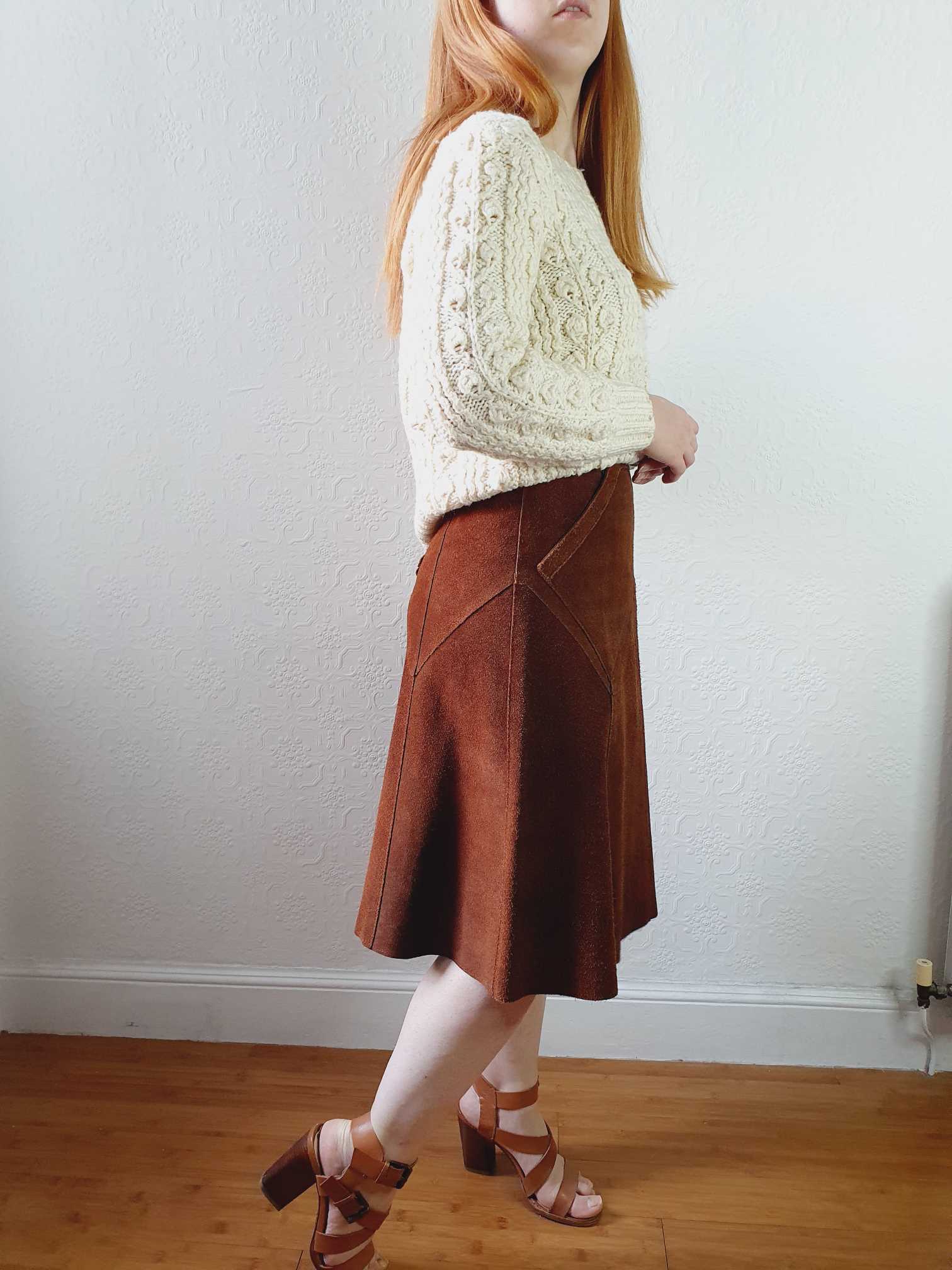 Vintage 70s Tan Suede A-line Skirt - S - Image 7