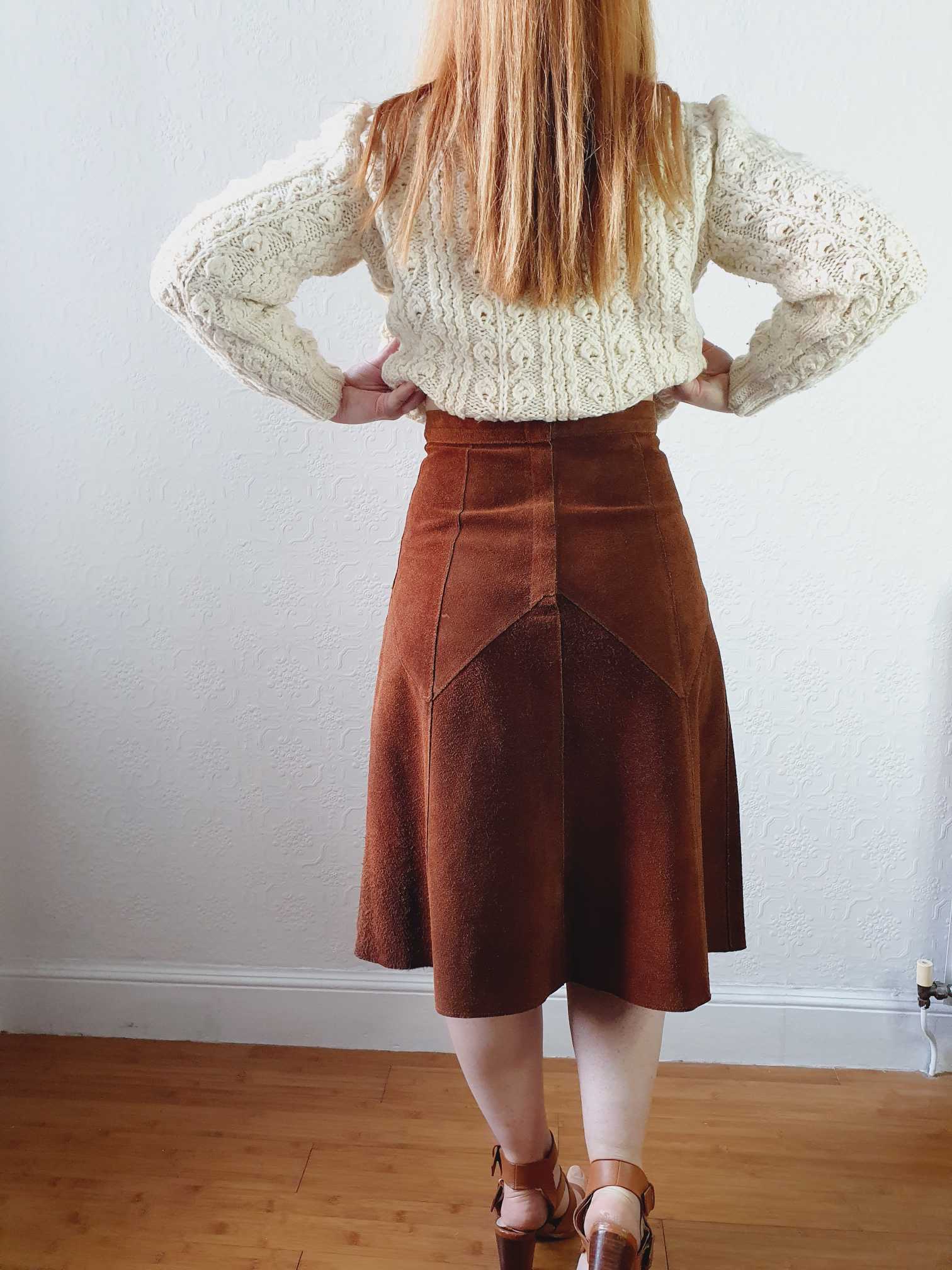 Vintage 70s Tan Suede A-line Skirt - S - Image 8