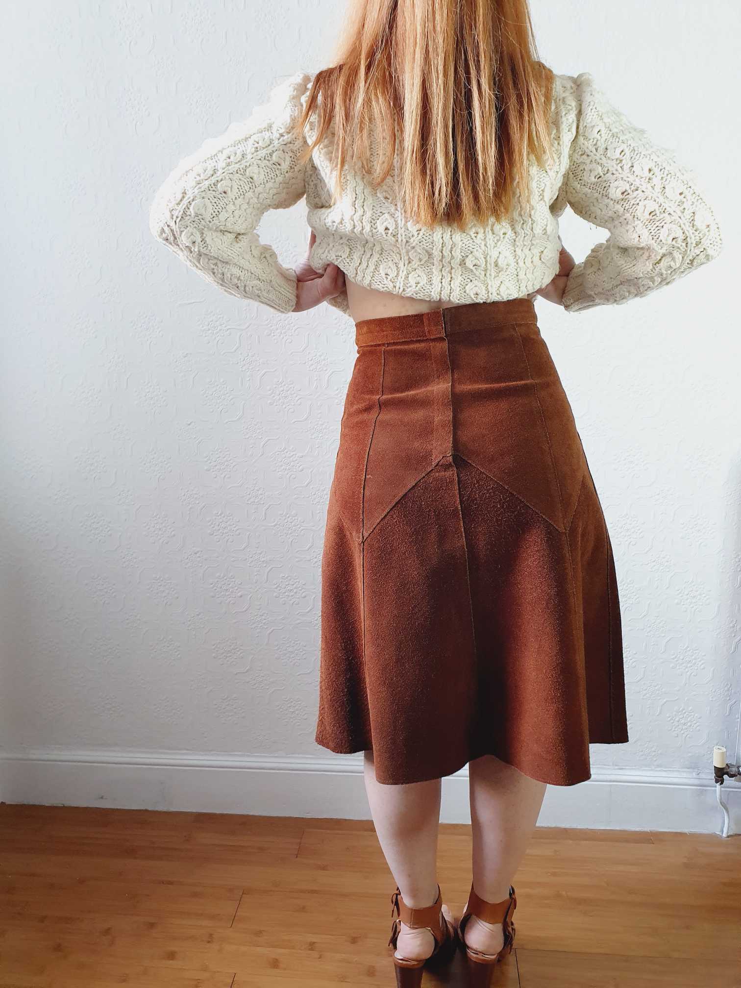 Vintage 70s Tan Suede A-line Skirt - S - Image 9