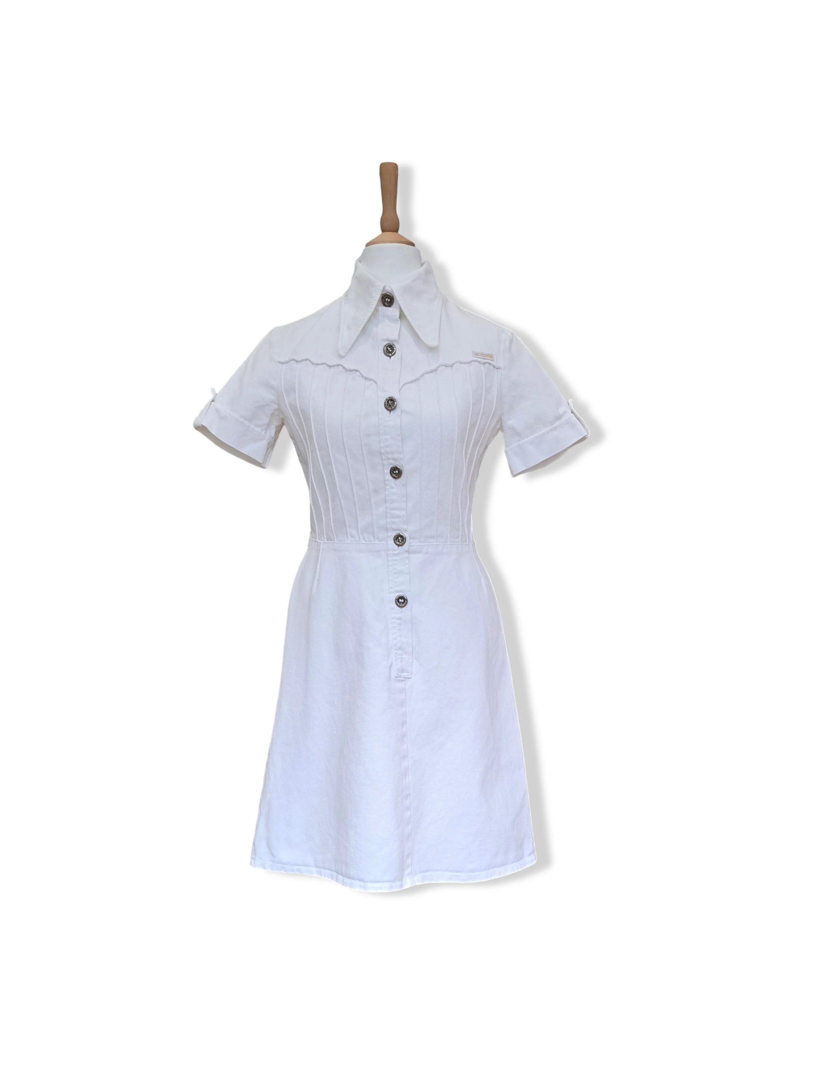 Vintage 70s White Denim Button Up Dress - XS/S
