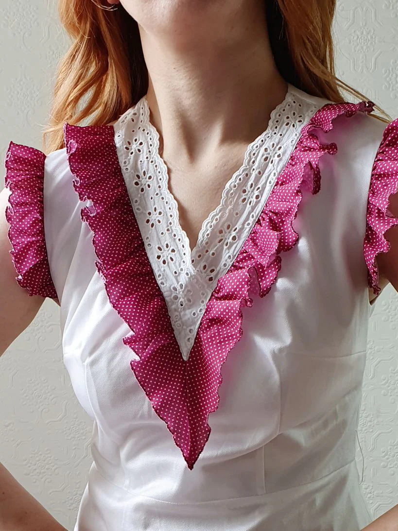 Vintage 70s White & Purple Sleeveless Midi Dress - S - Image 9