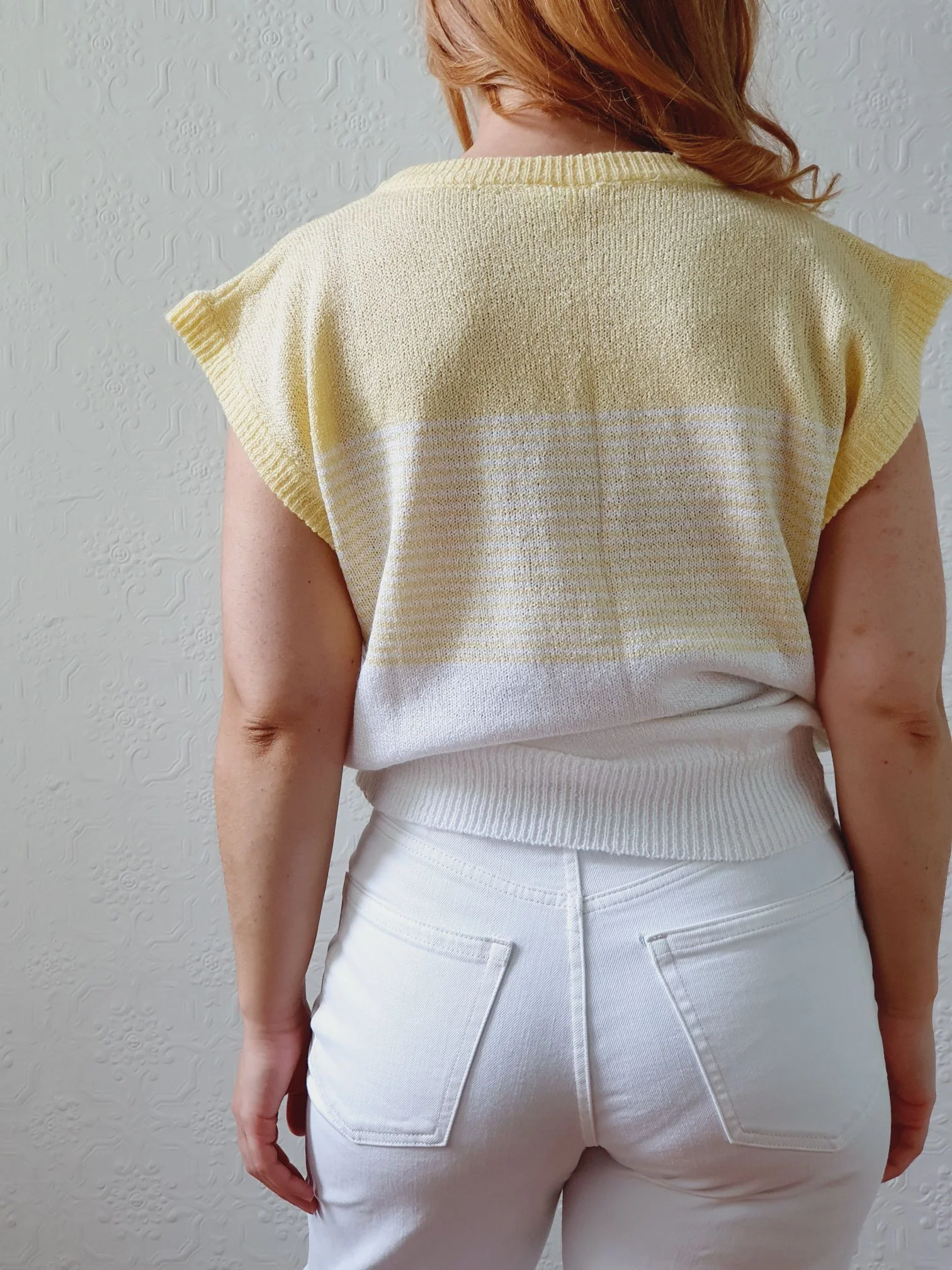 Vintage 70s White & Yellow Knitted Vest - M/L - Image 3