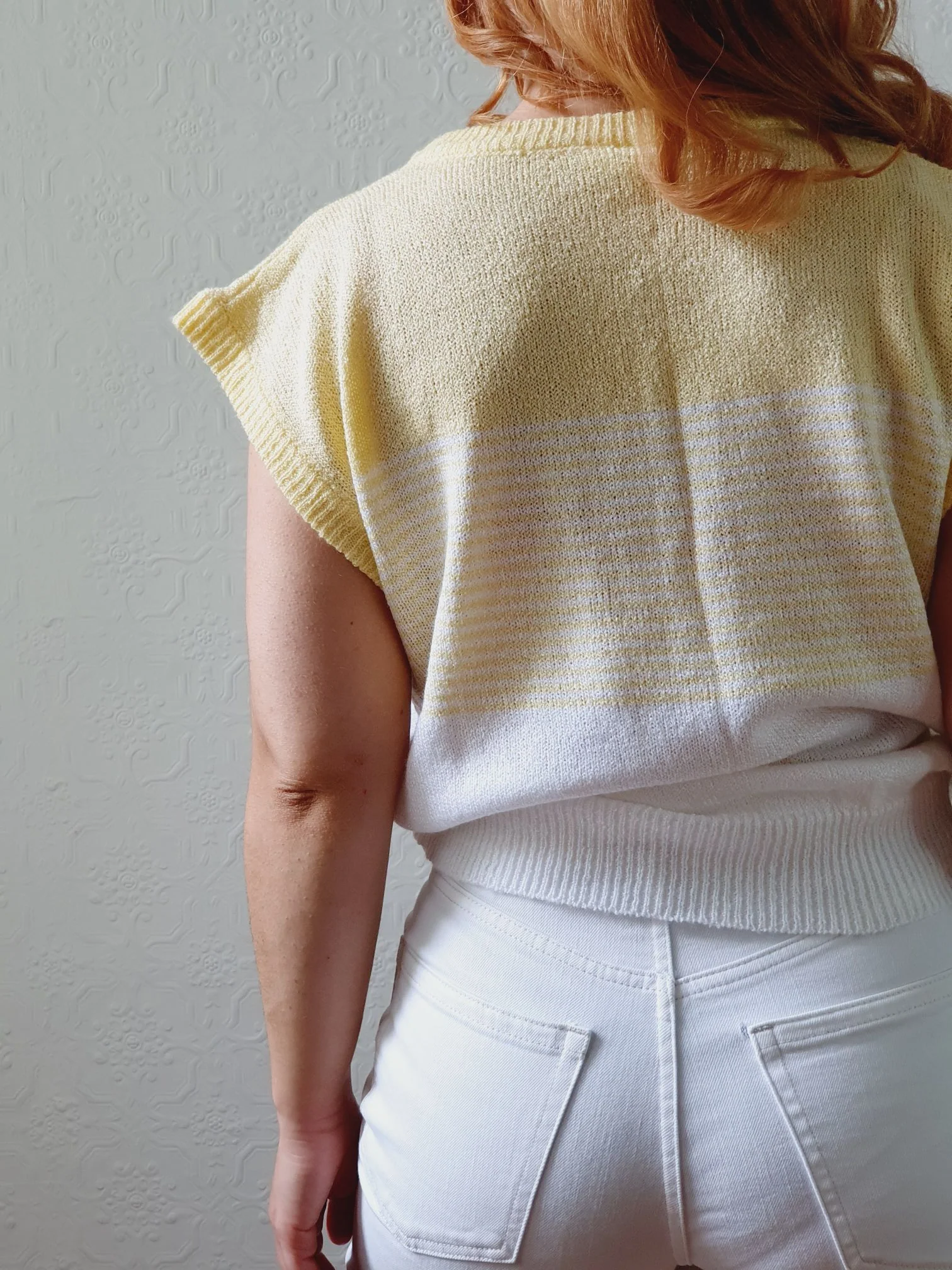 Vintage 70s White & Yellow Knitted Vest - M/L - Image 6