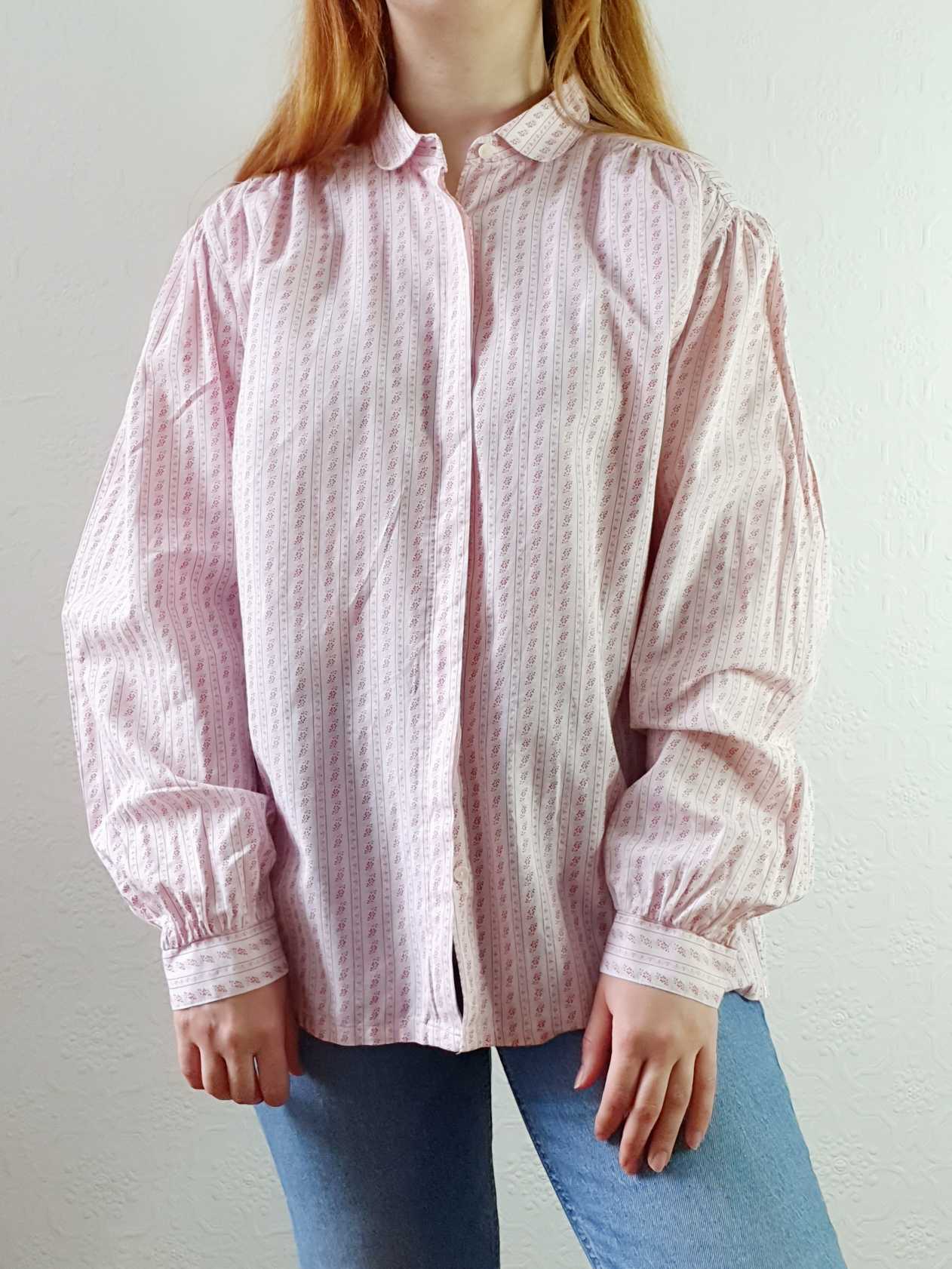 Vintage 80s Austrian Folk Cotton Blouse with Peter Pan Collar - M - Image 2