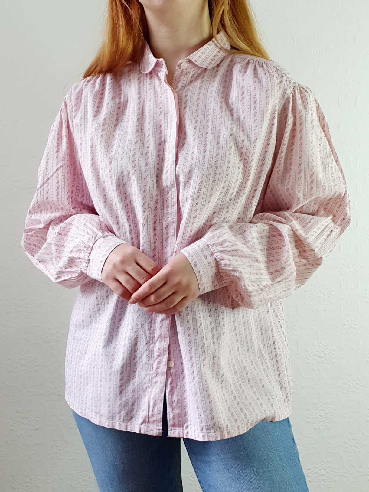 Vintage 80s Austrian Folk Cotton Blouse with Peter Pan Collar - M - Image 3