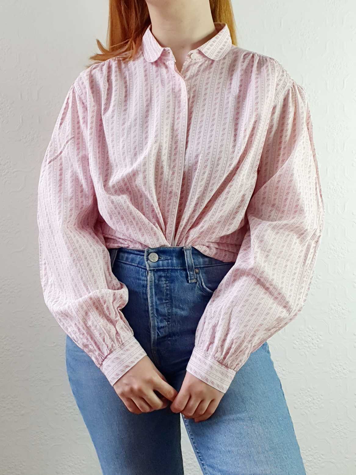 Vintage 80s Austrian Folk Cotton Blouse with Peter Pan Collar - M - Image 4