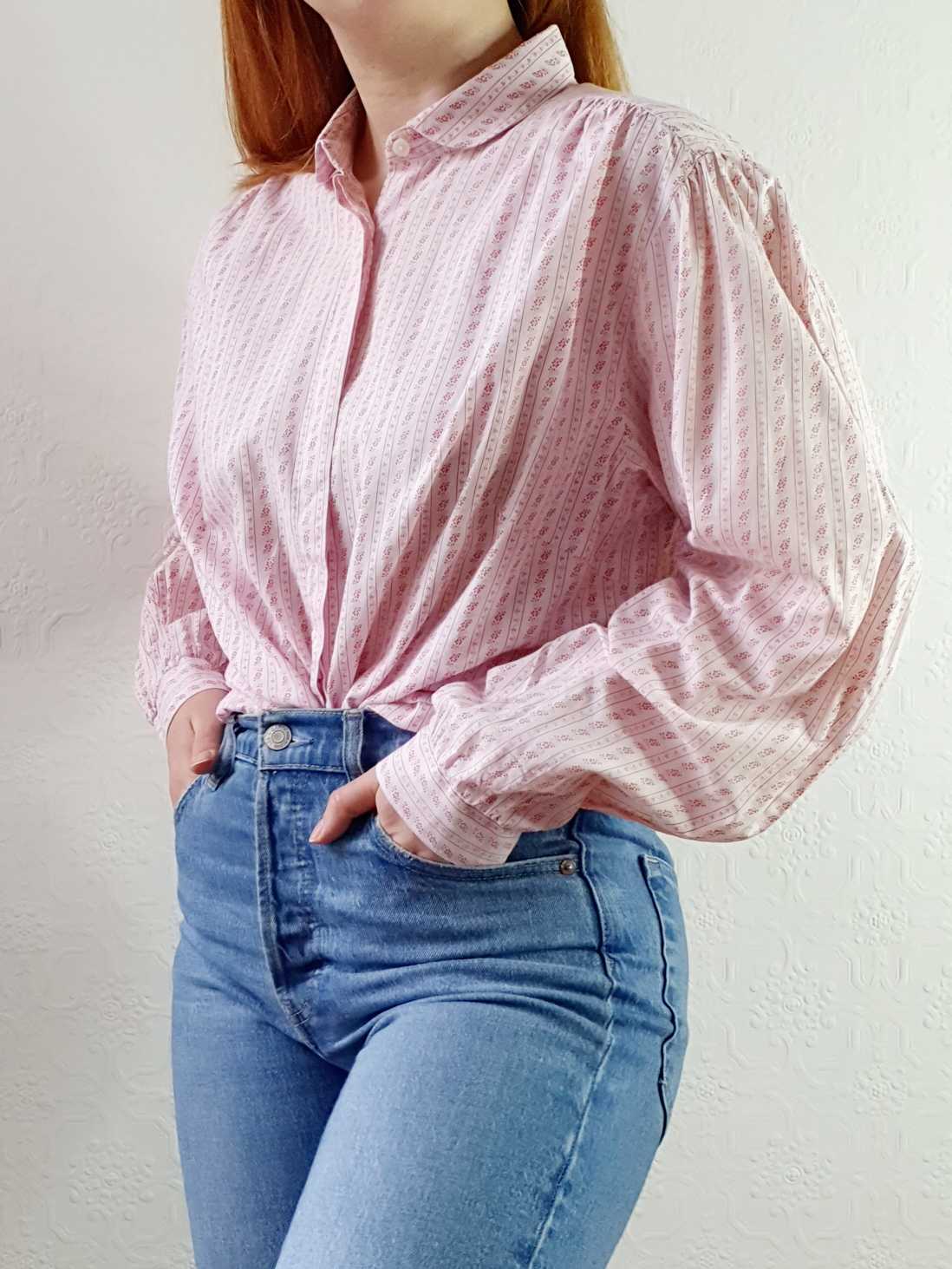 Vintage 80s Austrian Folk Cotton Blouse with Peter Pan Collar - M - Image 7