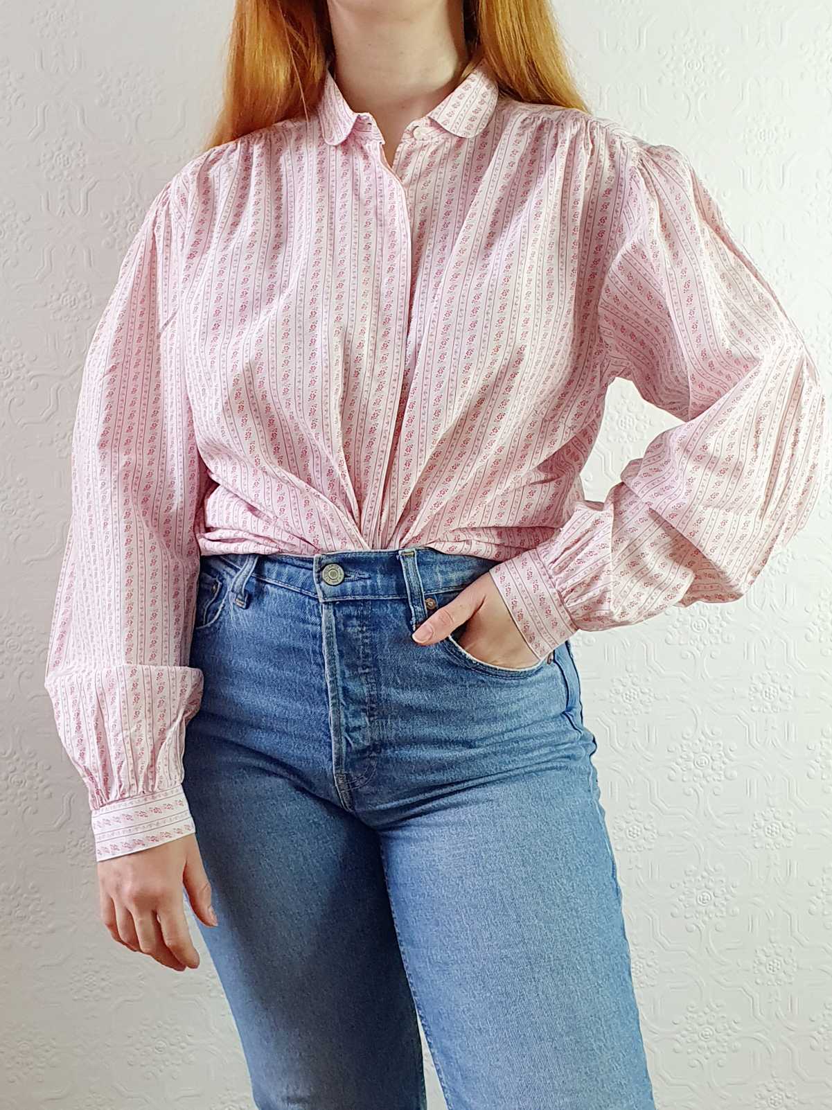 Vintage 80s Austrian Folk Cotton Blouse with Peter Pan Collar - M - Image 8