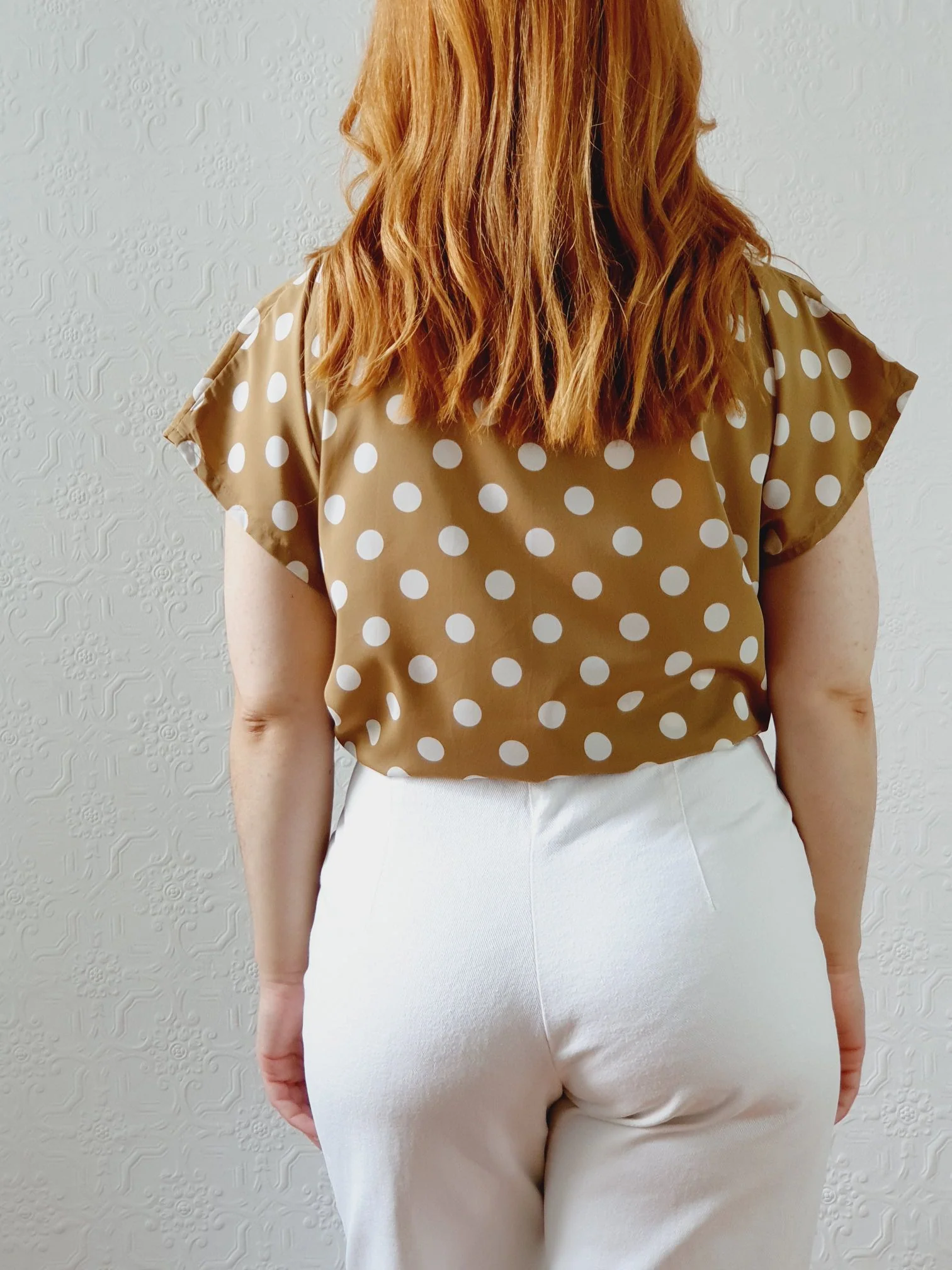 Vintage 80s Beige Blouse with White Polka Dots - S/M - Image 5