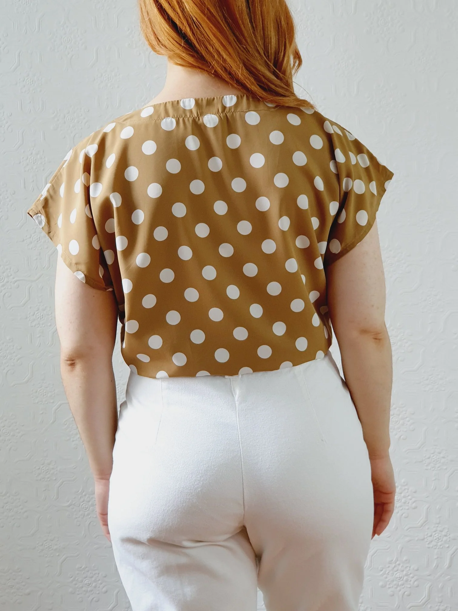 Vintage 80s Beige Blouse with White Polka Dots - S/M - Image 7