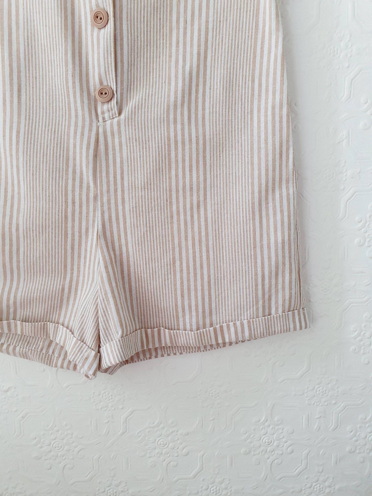 Vintage 80s Beige Striped Sleeveless Playsuit - XS - Image 5
