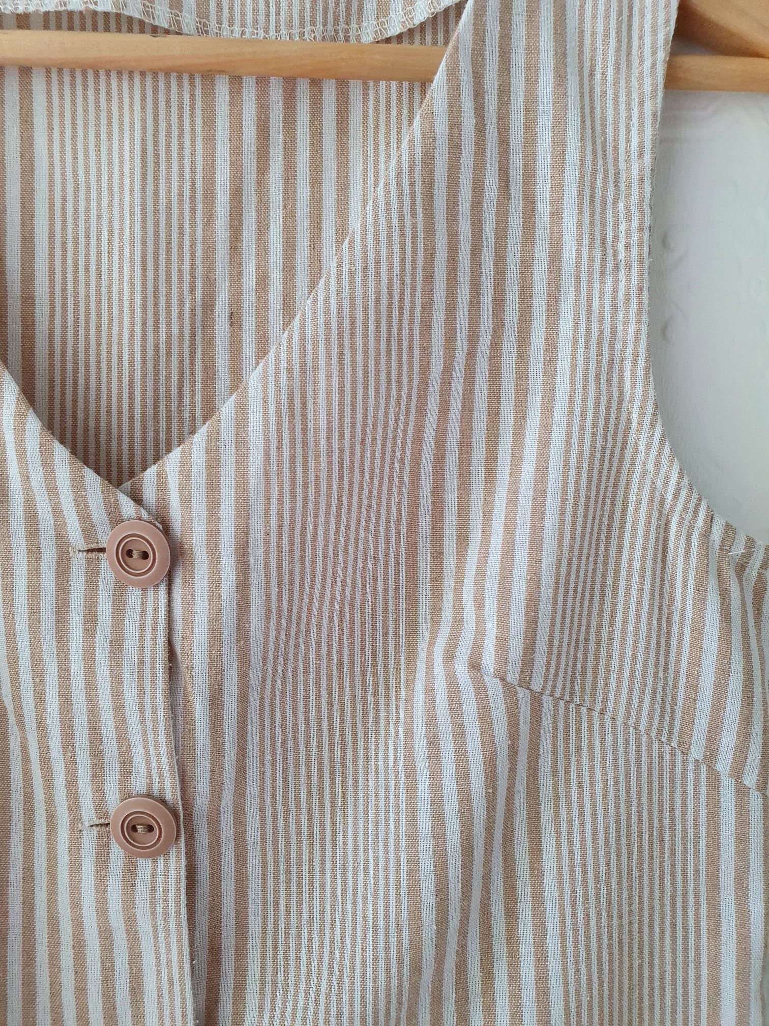 Vintage 80s Beige Striped Sleeveless Playsuit - XS - Image 6