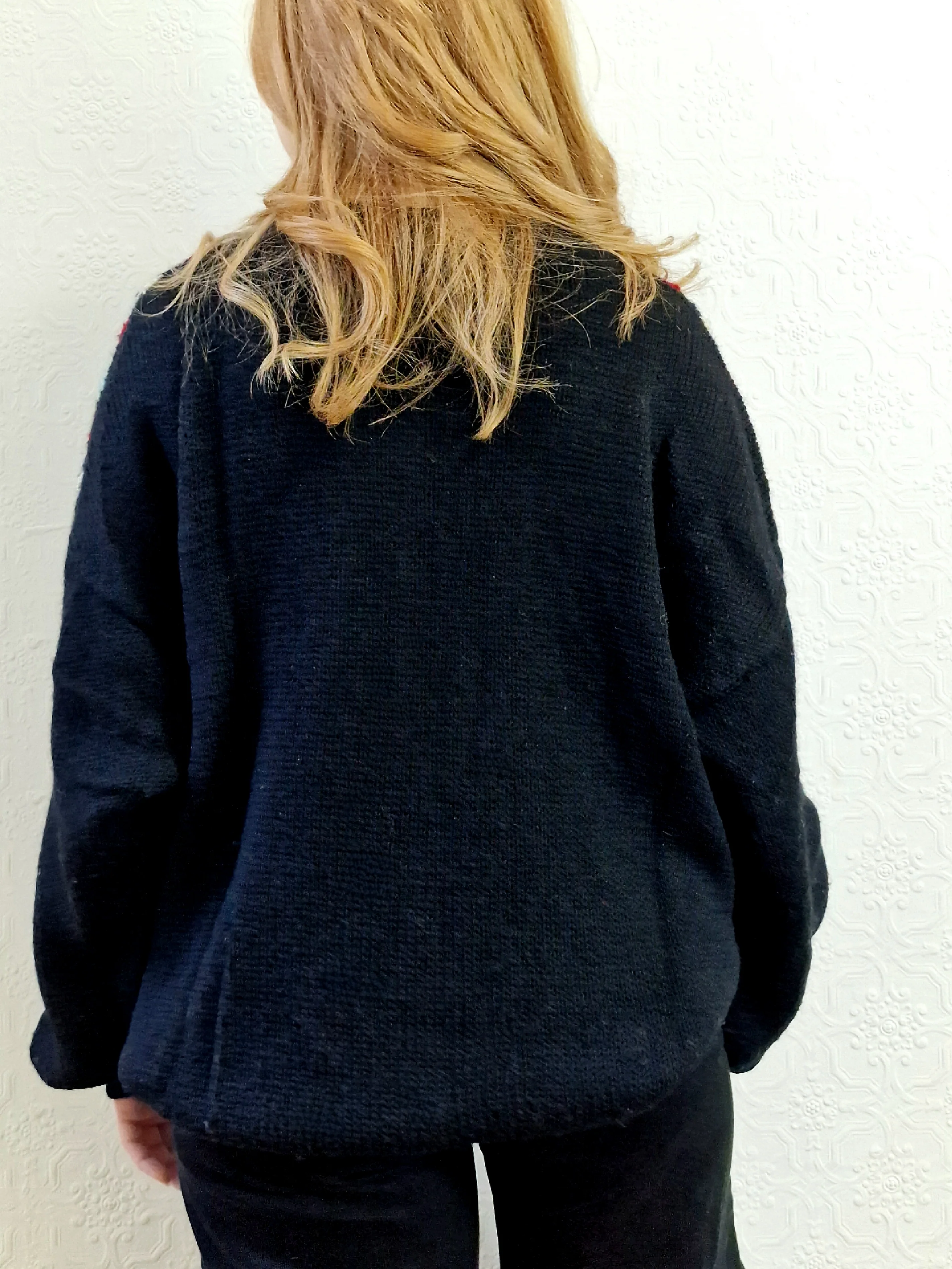 Vintage 80s Black & Cream Geometric Patterned Jumper with Crew Neck - XL - Image 5