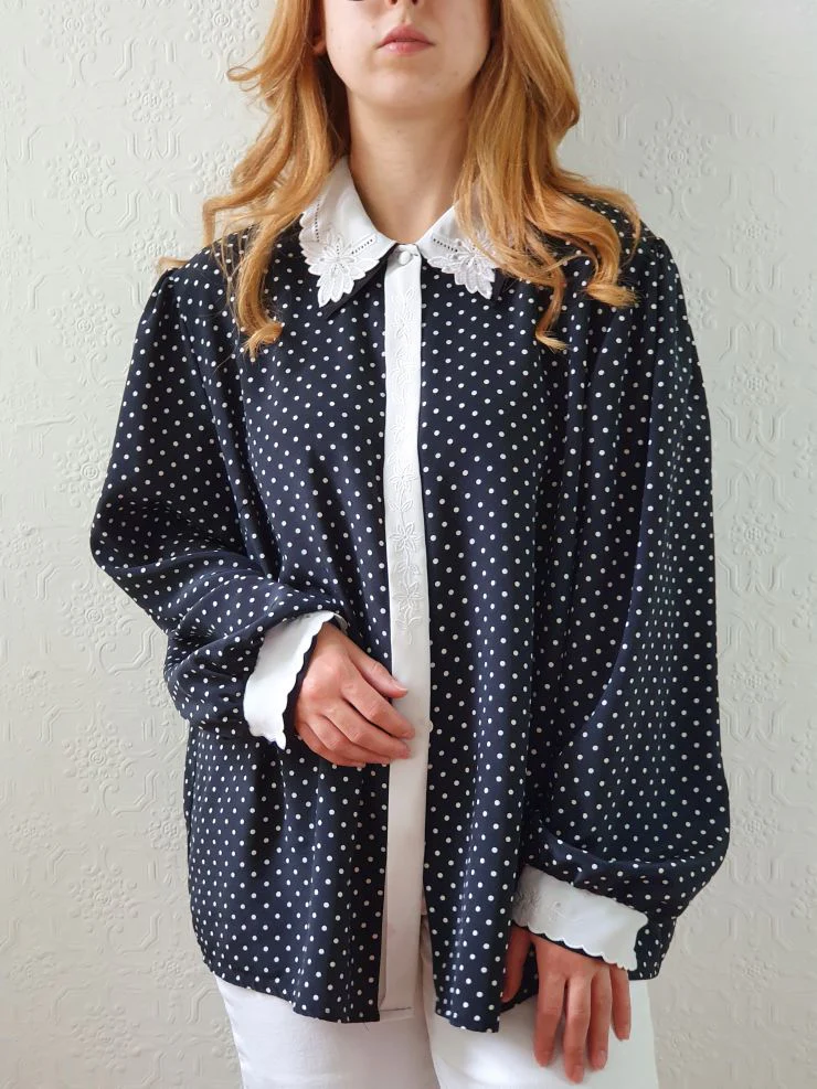 Vintage 80s Black Polka Dot Long Sleeve Blouse - XL/XXL - Image 10
