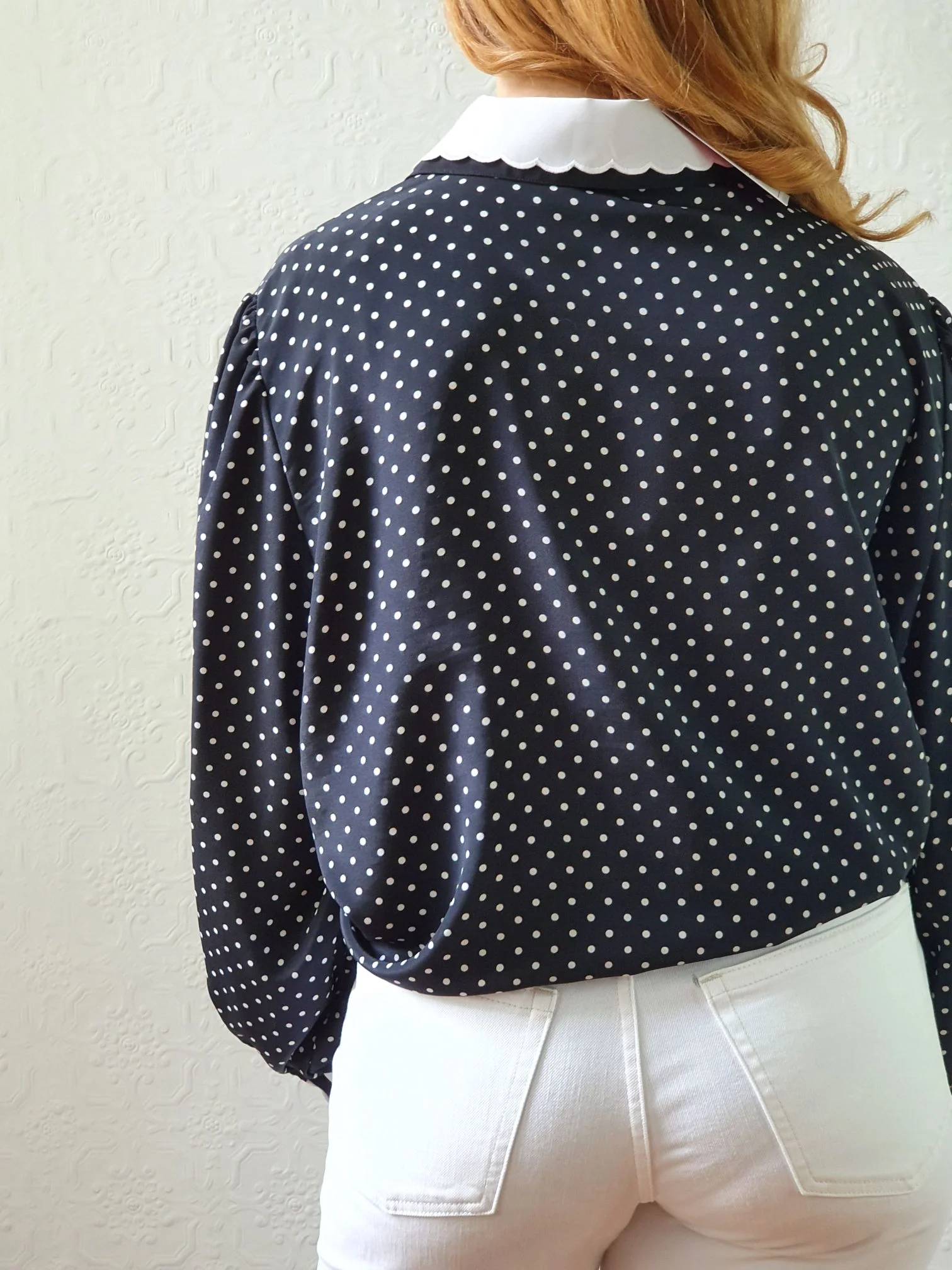 Vintage 80s Black Polka Dot Long Sleeve Blouse - XL/XXL - Image 4
