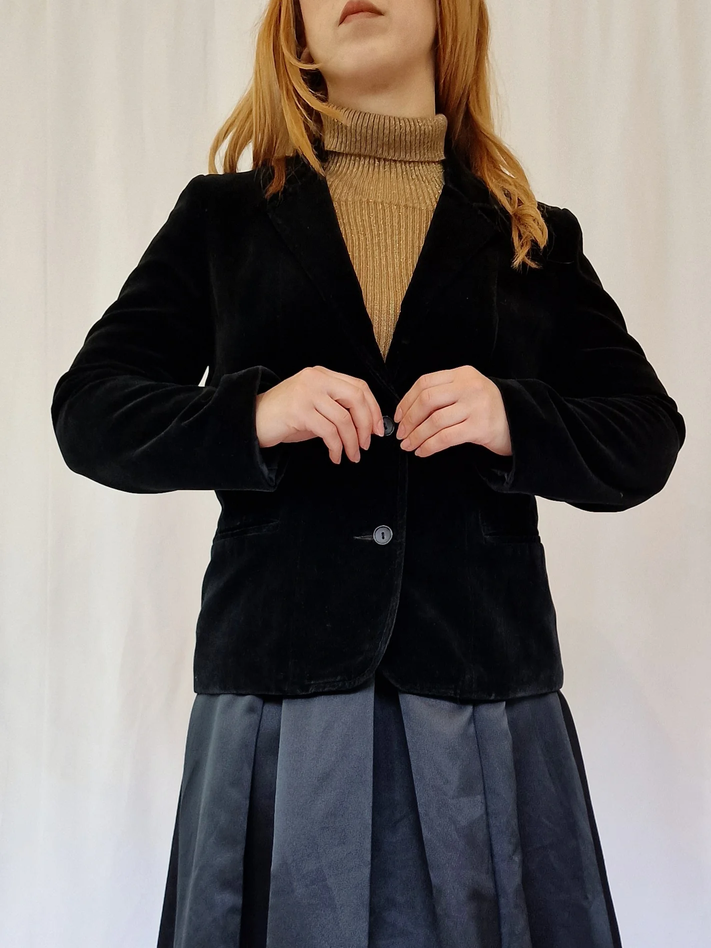 Vintage 80s Black Velvet Blazer Style Jacket - S - Image 2