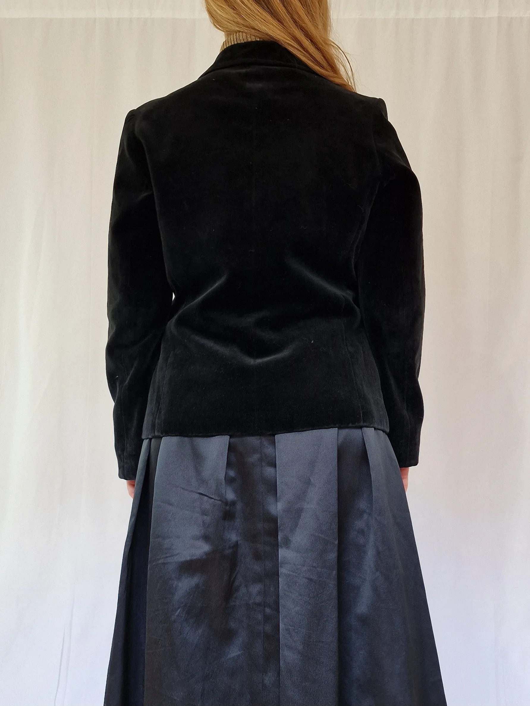 Vintage 80s Black Velvet Blazer Style Jacket - S - Image 3