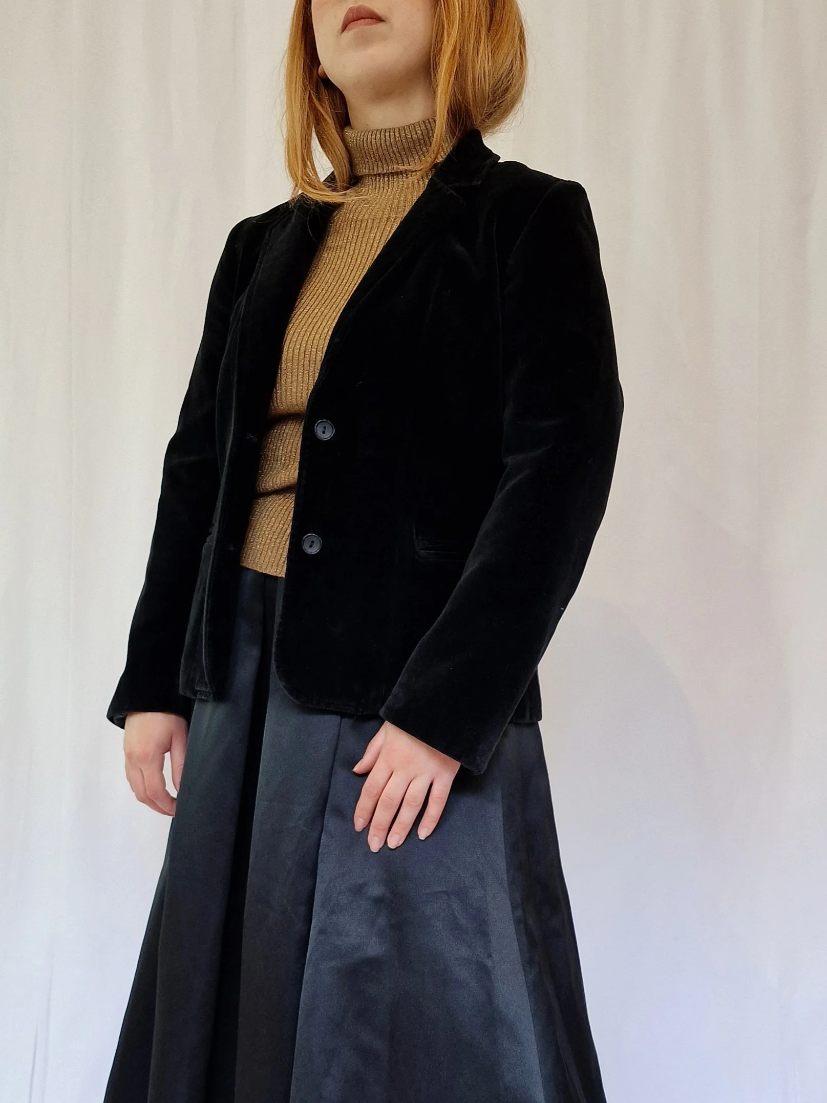 Vintage 80s Black Velvet Blazer Style Jacket - S - Image 4