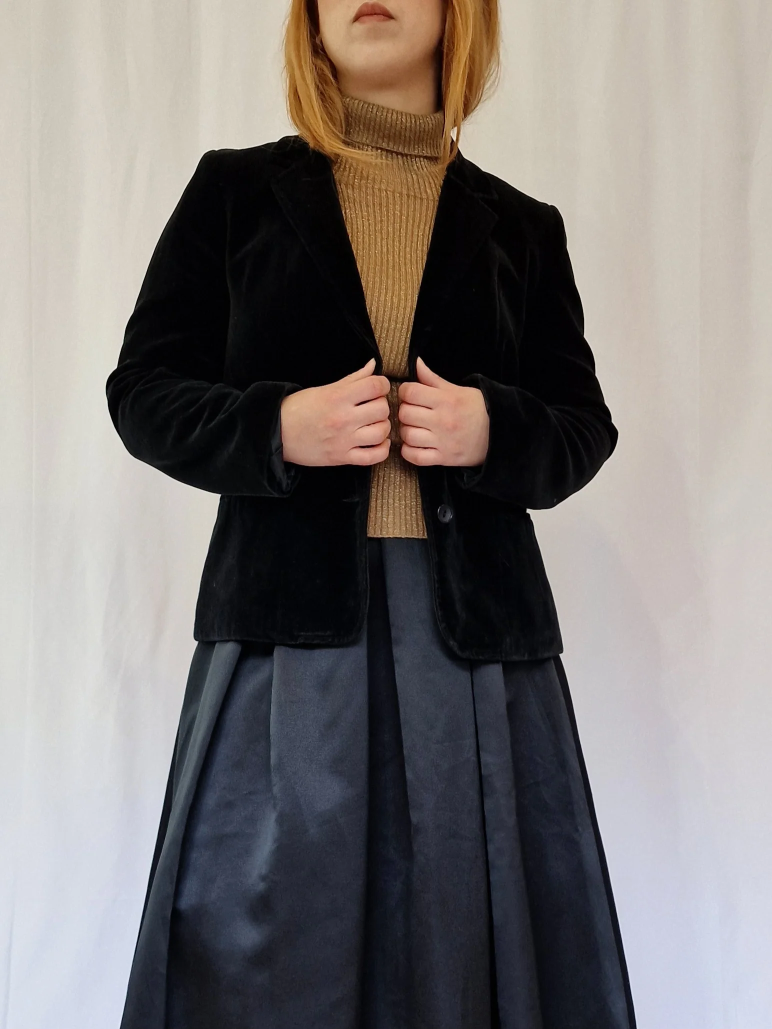 Vintage 80s Black Velvet Blazer Style Jacket - S - Image 5