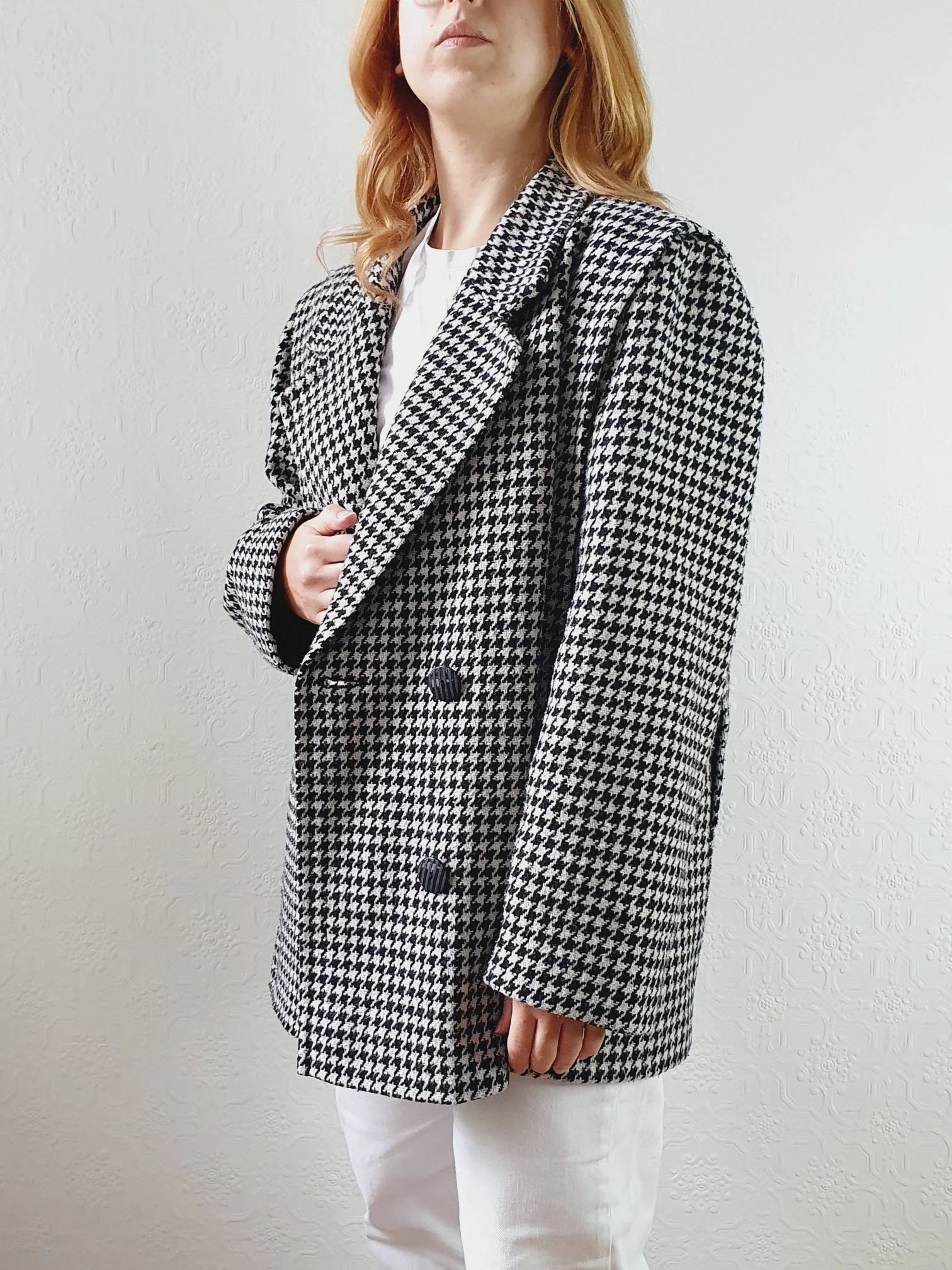 Vintage 80s Black & White Houndstooth Blazer - M - Image 2
