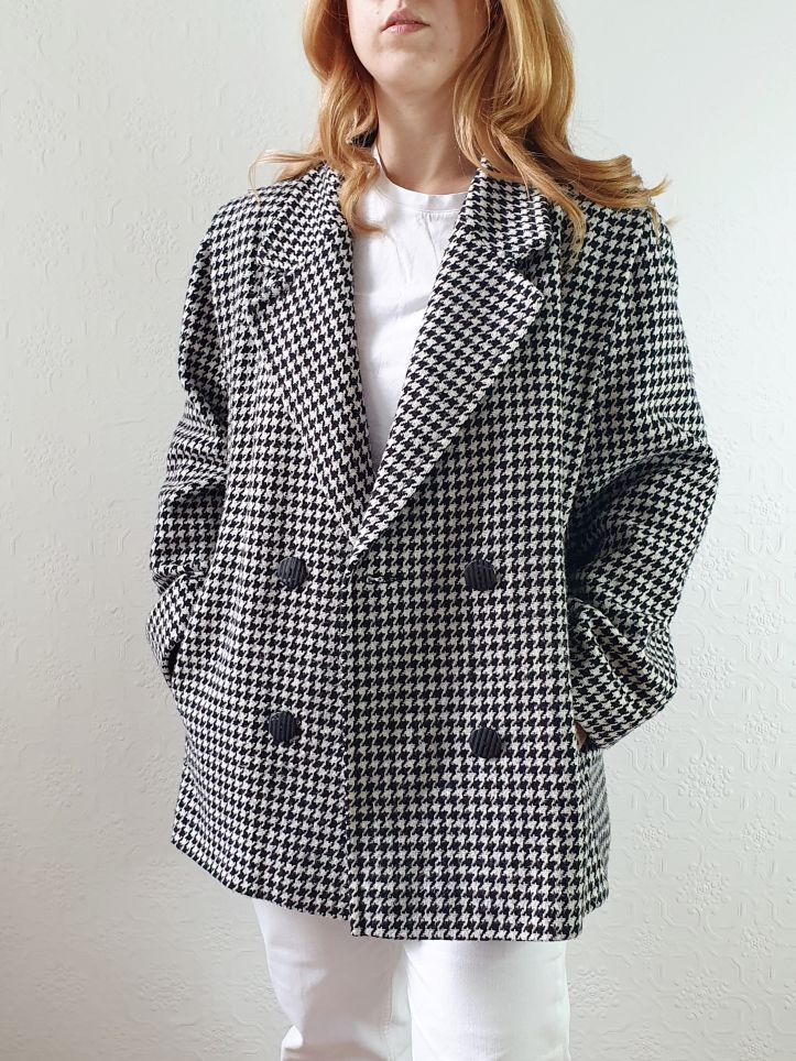 Vintage 80s Black & White Houndstooth Blazer - M - Image 3