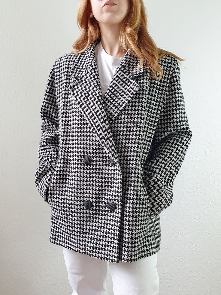Vintage 80s Black & White Houndstooth Blazer - M - Image 8
