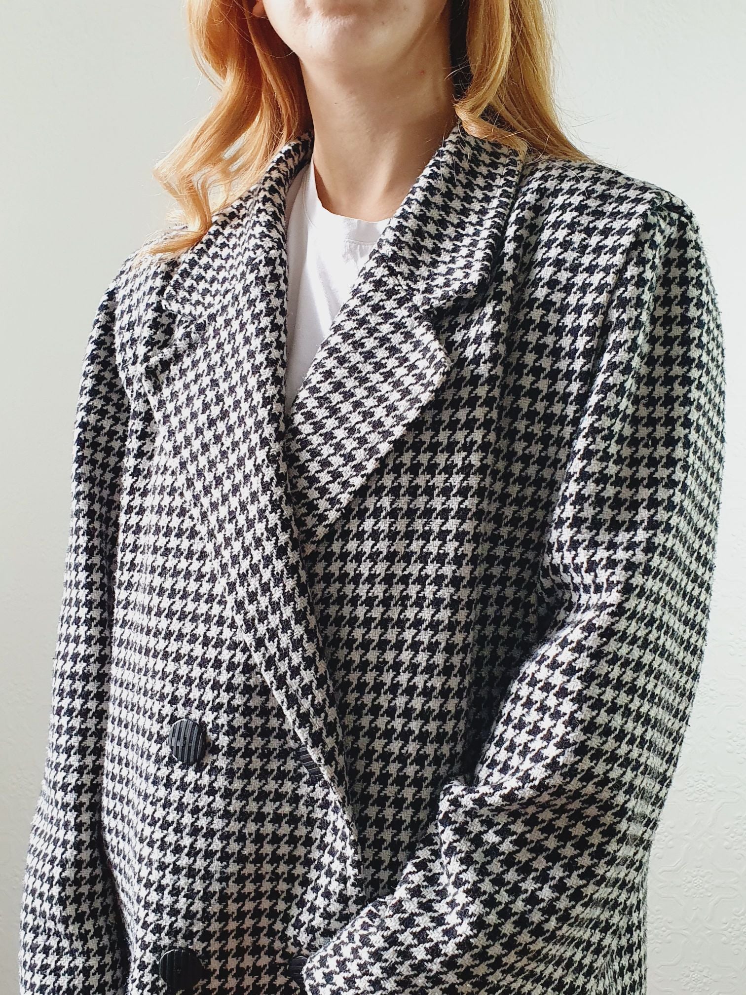 Vintage 80s Black & White Houndstooth Blazer - M - Image 9