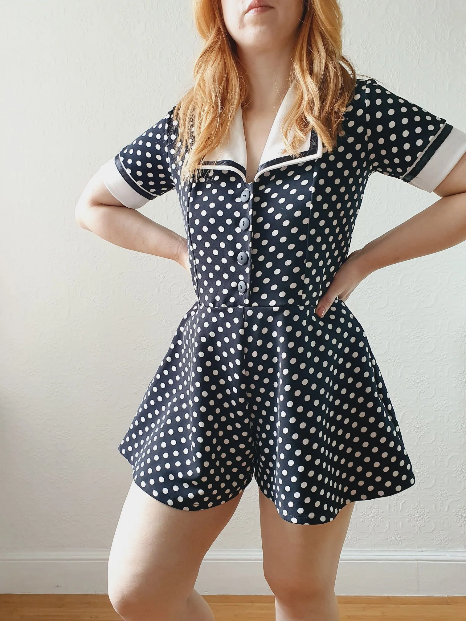 Vintage 80s Black & White Polka Dot Short Sleeve Playsuit - S - Image 3