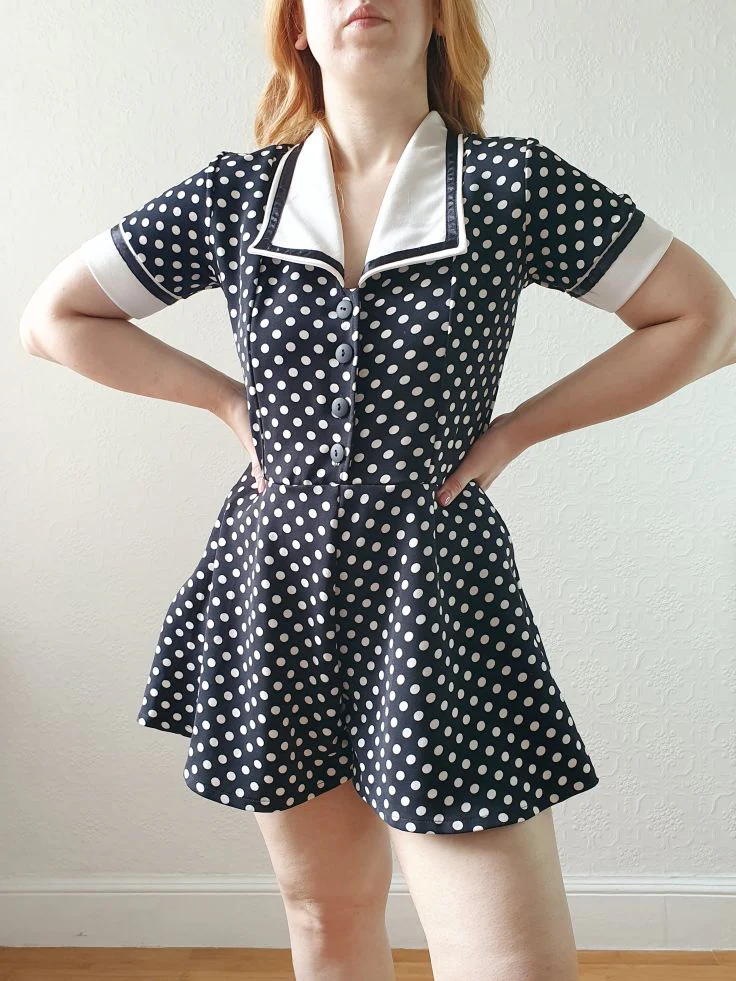 Vintage 80s Black & White Polka Dot Short Sleeve Playsuit - S - Image 5