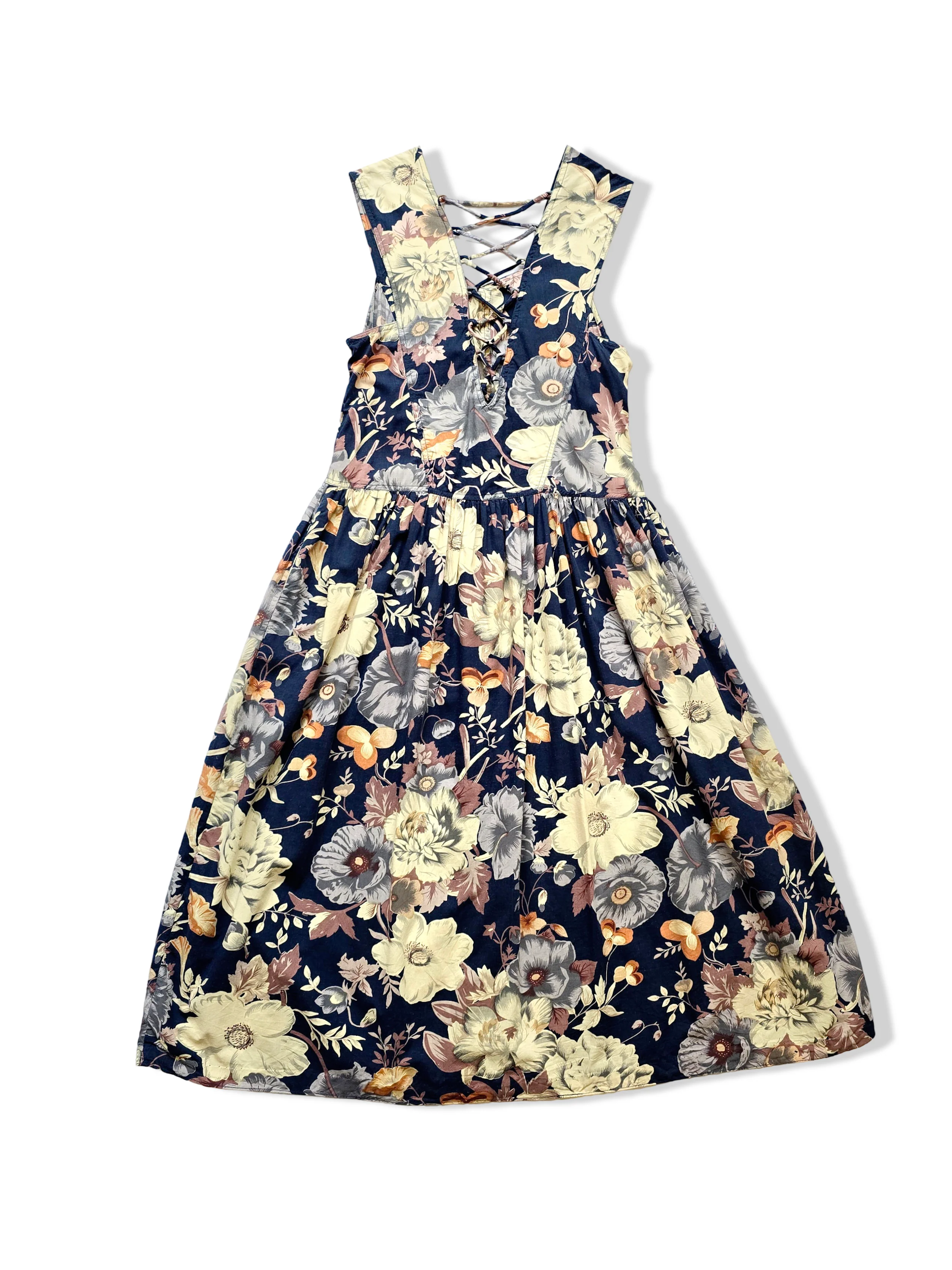 Vintage 80s Navy Button Down Bold Floral Print Dress - XS/S - Image 4