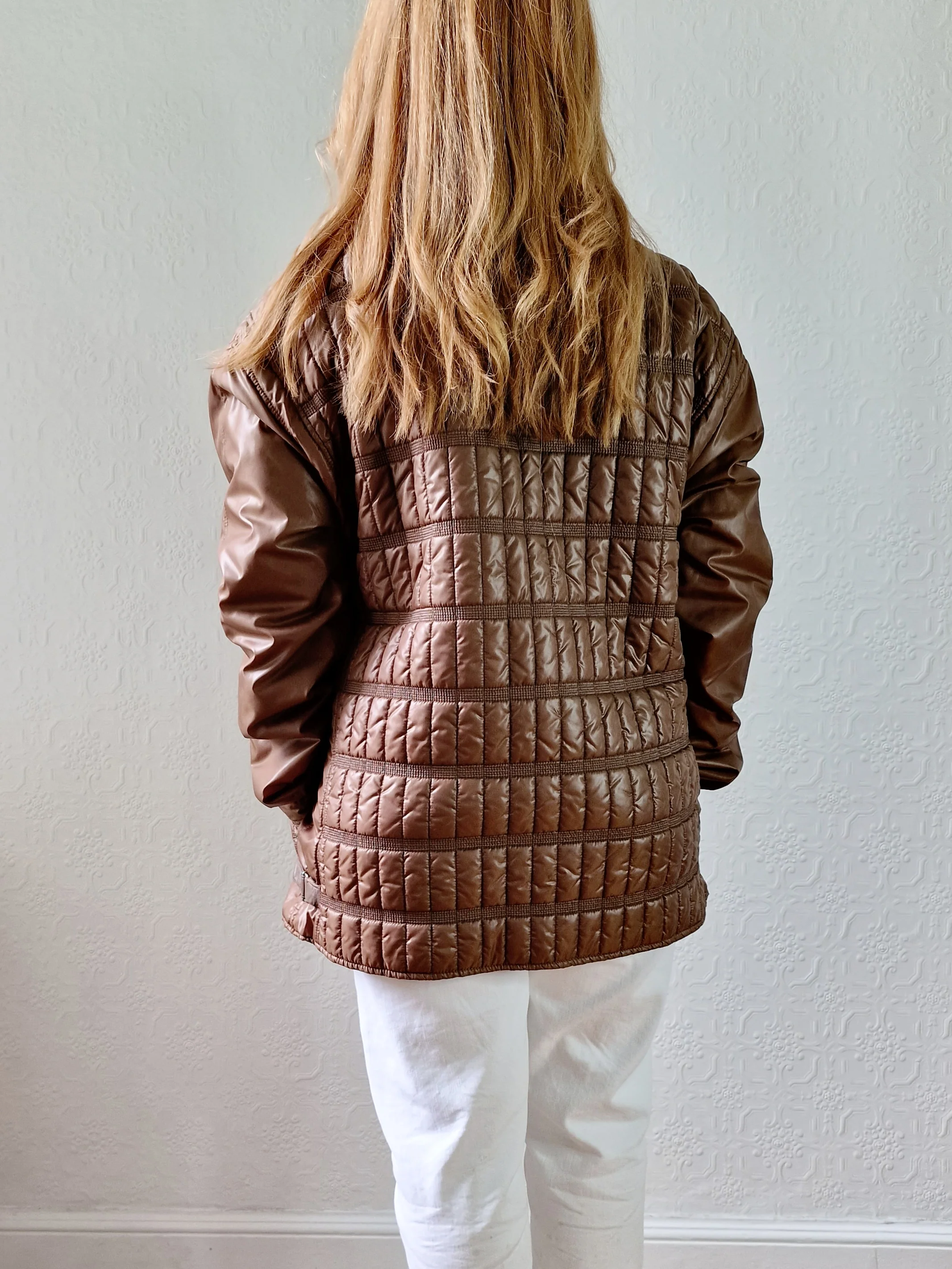 Vintage 80s Brown Lightweight Puffer Short Jacket with Optional Hood - M - Image 3