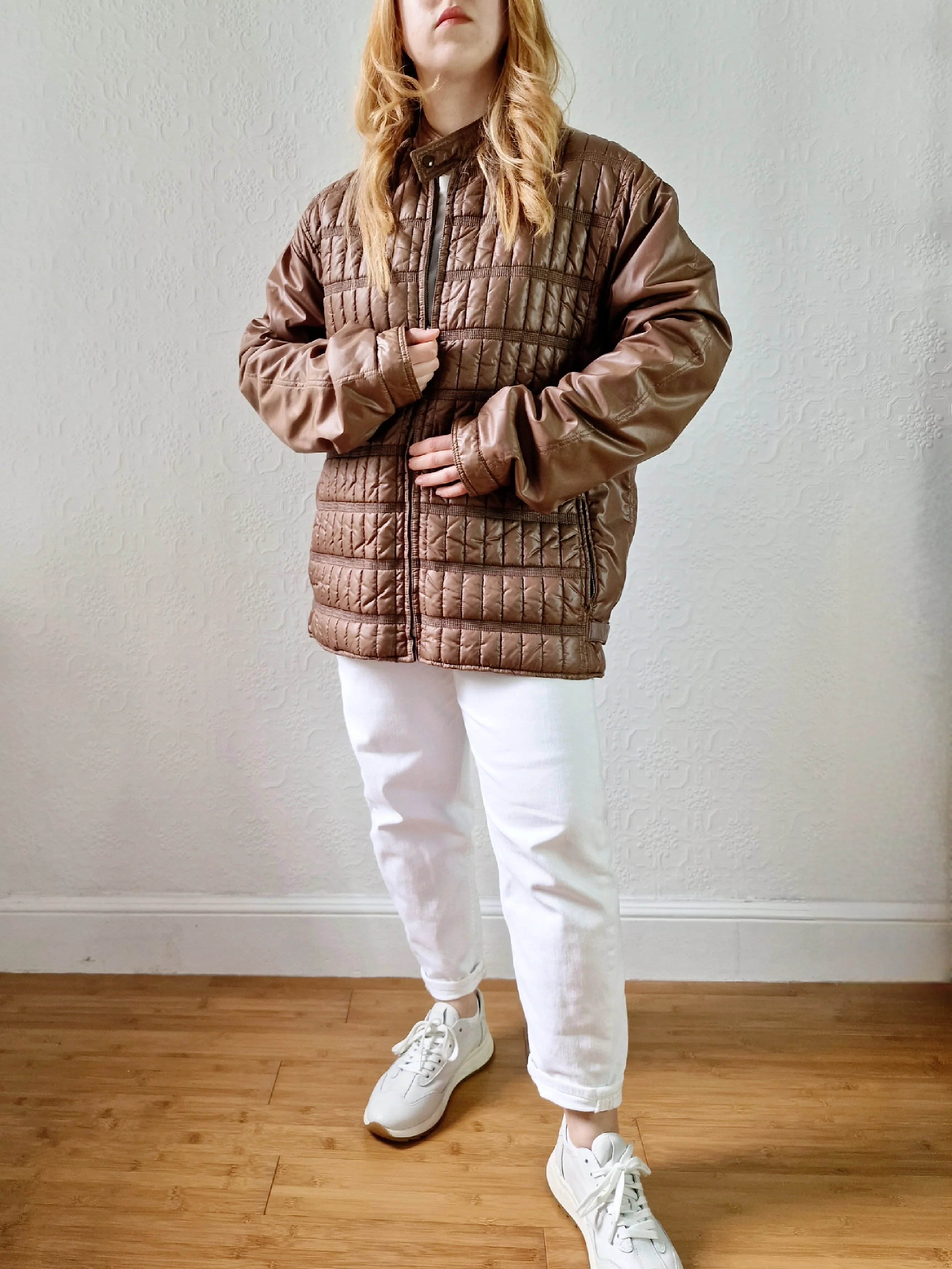 Vintage 80s Brown Lightweight Puffer Short Jacket with Optional Hood - M - Image 4