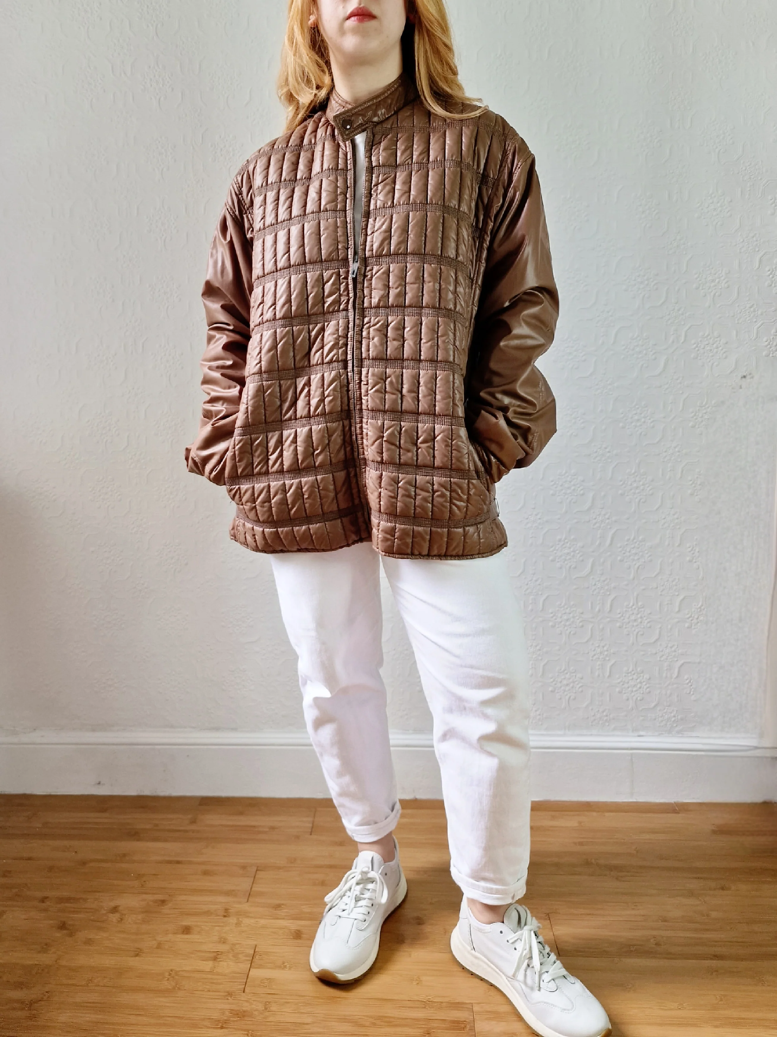 Vintage 80s Brown Lightweight Puffer Short Jacket with Optional Hood - M - Image 5