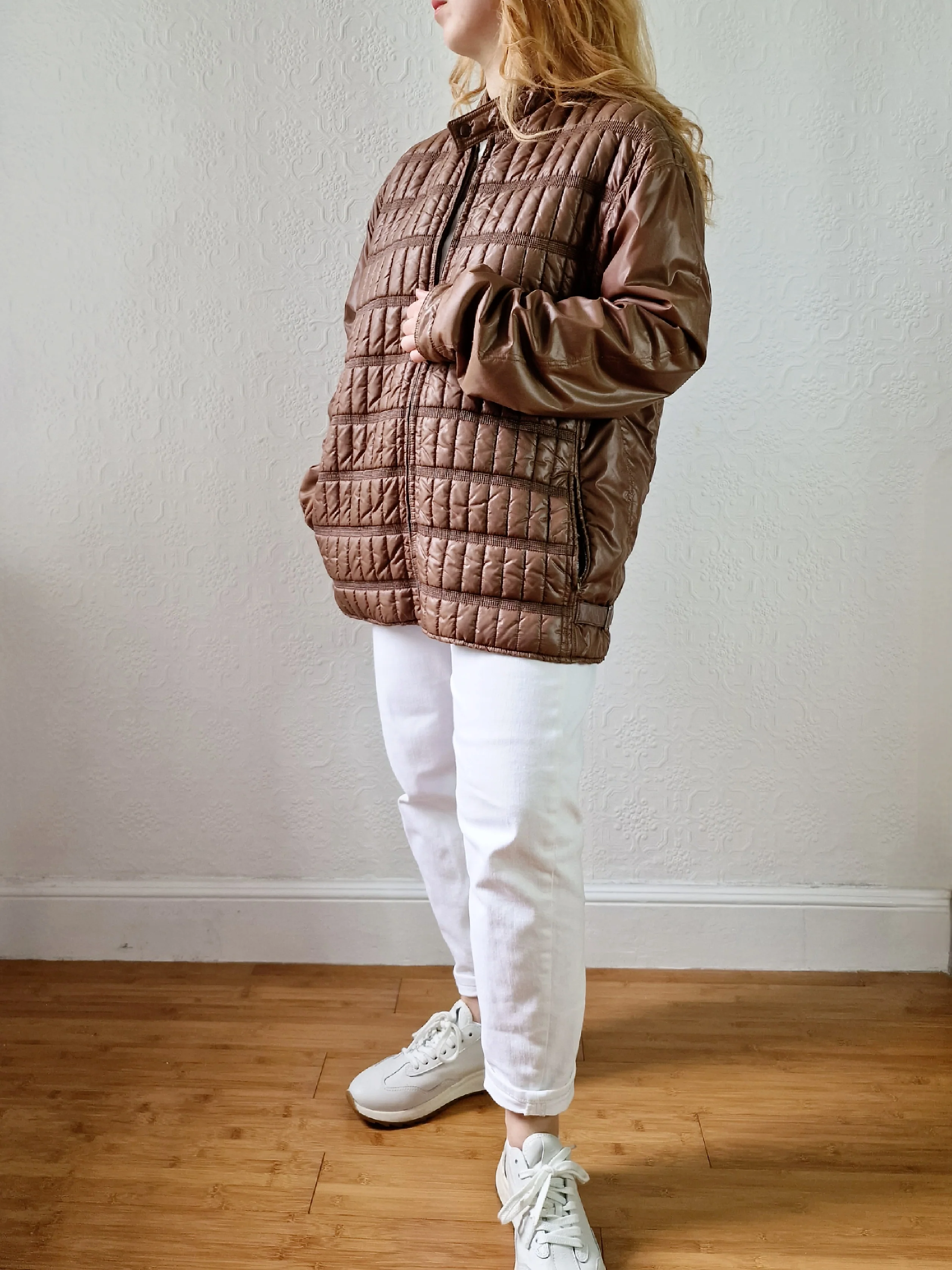 Vintage 80s Brown Lightweight Puffer Short Jacket with Optional Hood - M - Image 6