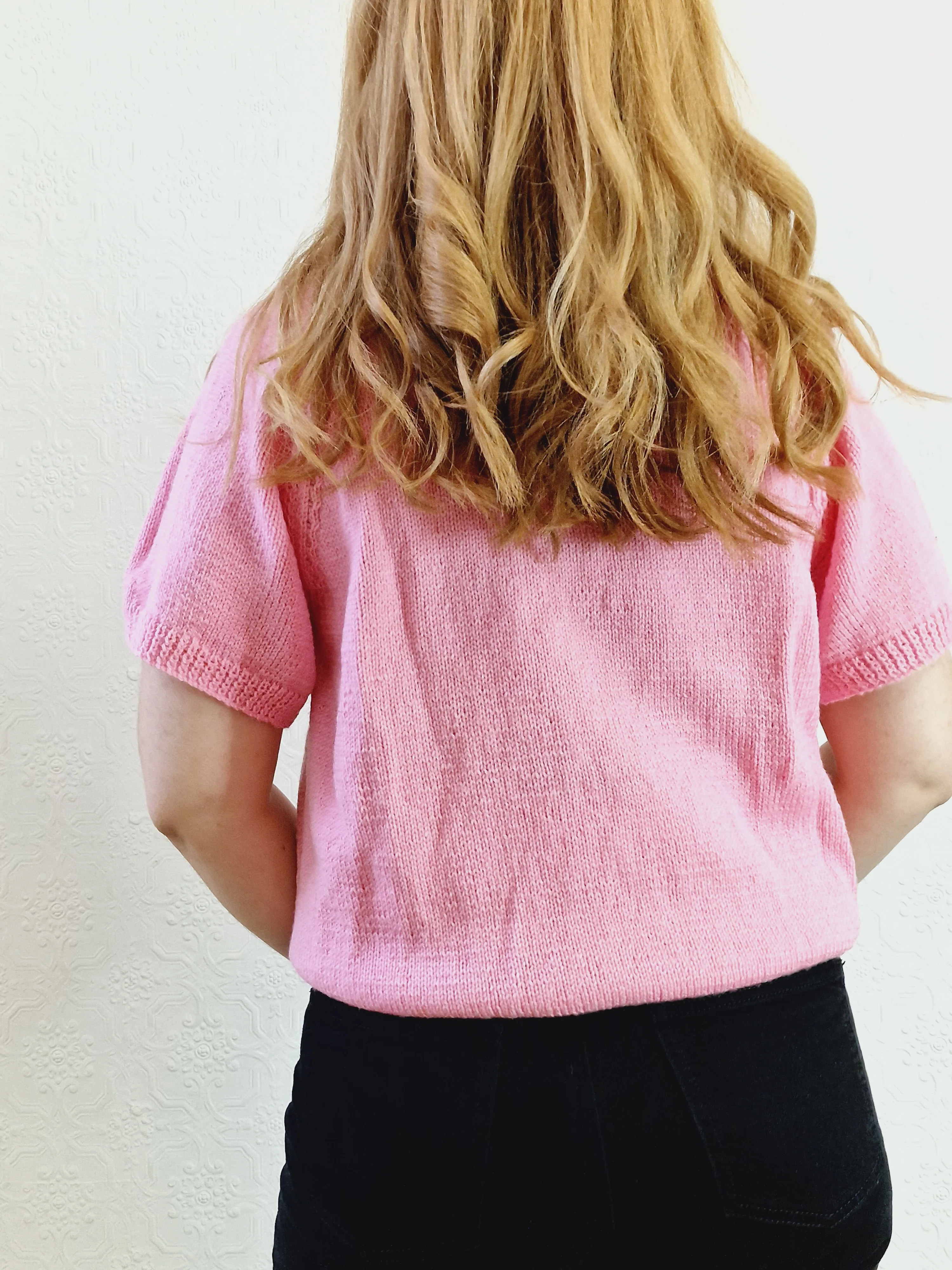 Vintage 80s Bubblegum Pink Round Neck Handknitted Jumper with Short Sleeves - S - Image 4