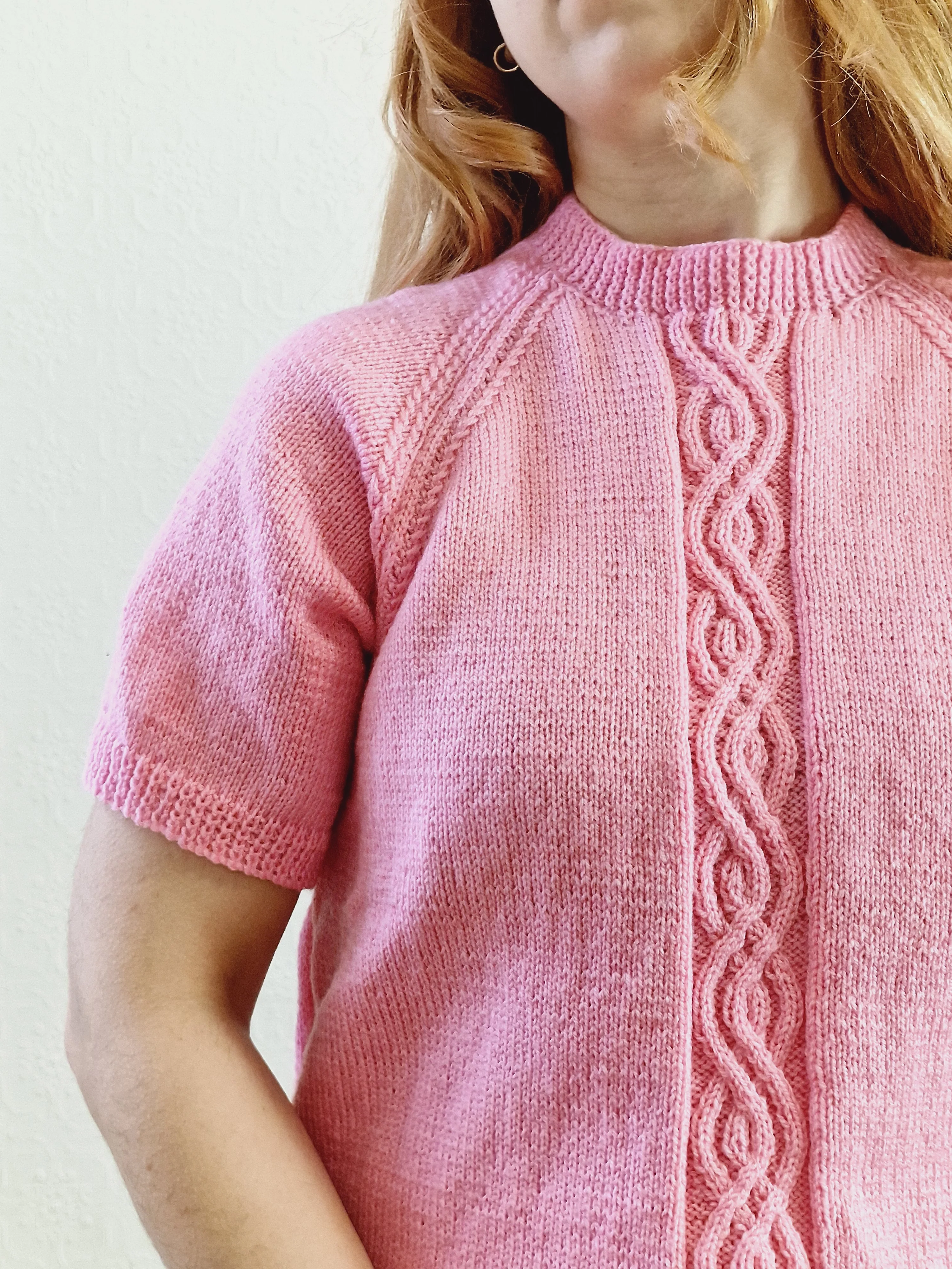 Vintage 80s Bubblegum Pink Round Neck Handknitted Jumper with Short Sleeves - S - Image 7