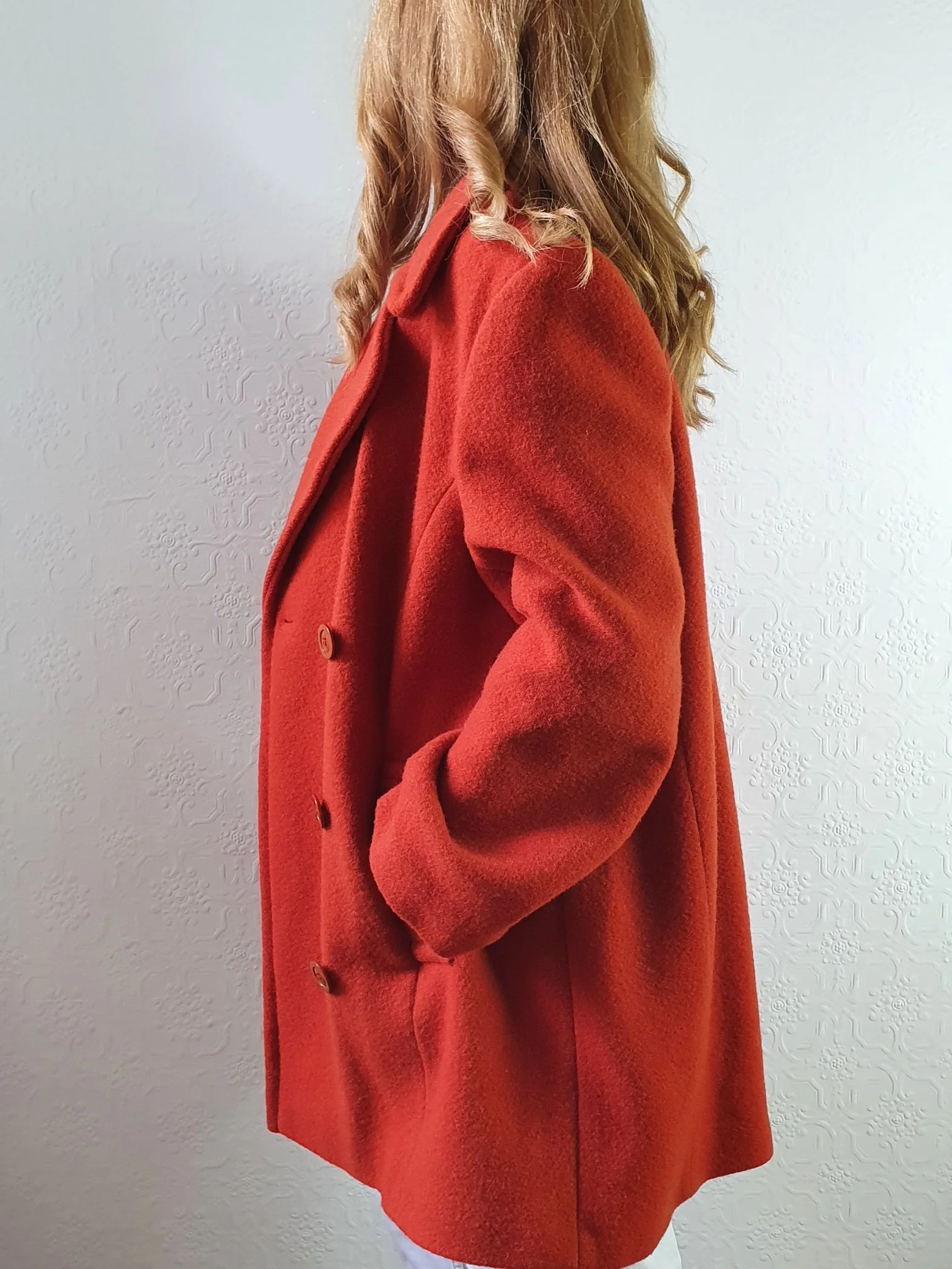 Vintage 80s Burnt Orange Pure Wool Double Breasted Coat - L - Image 10